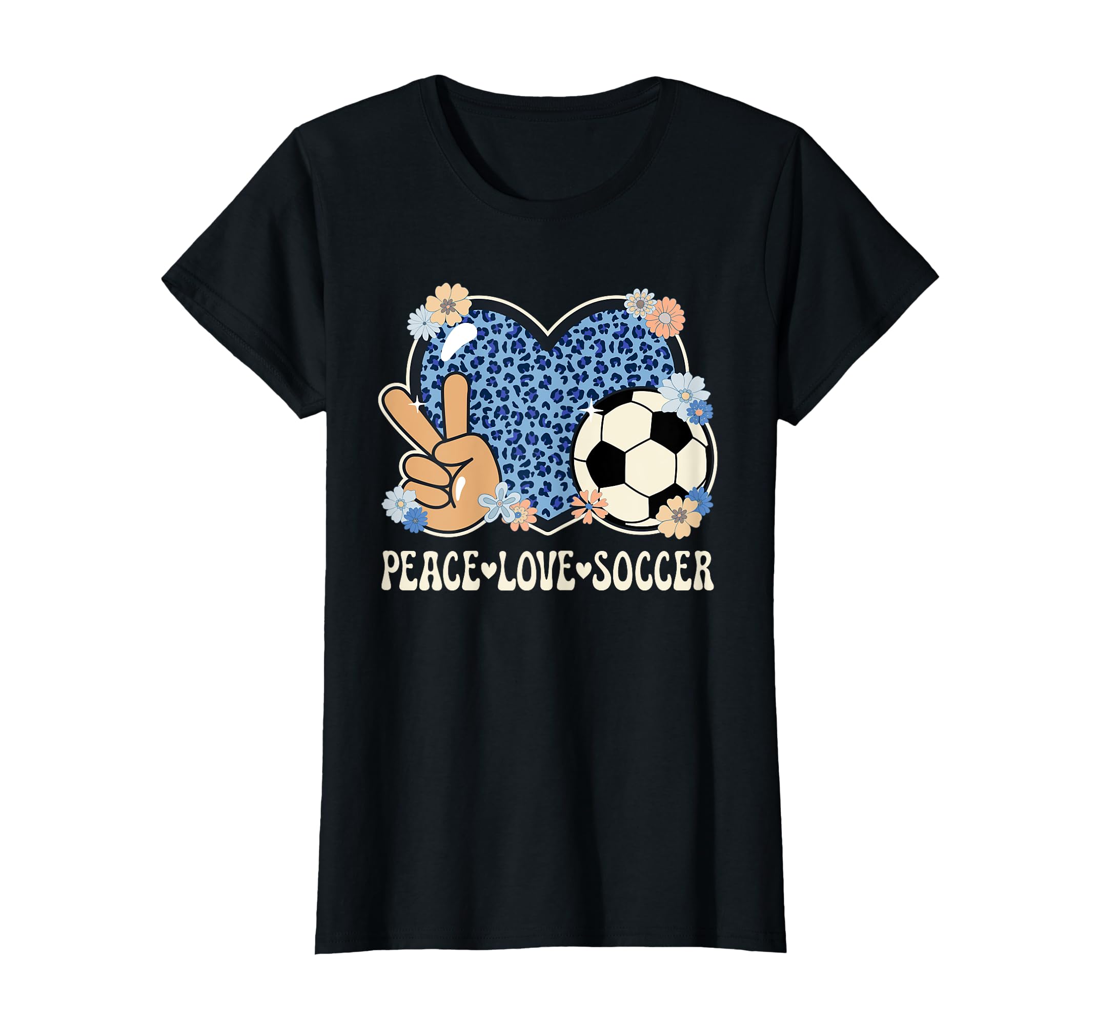 Peace Love Soccer Lover Leopard Soccer T-Shirt - Graphic Print Unisex - T-Shirt, Sweatshirt, Hoodie