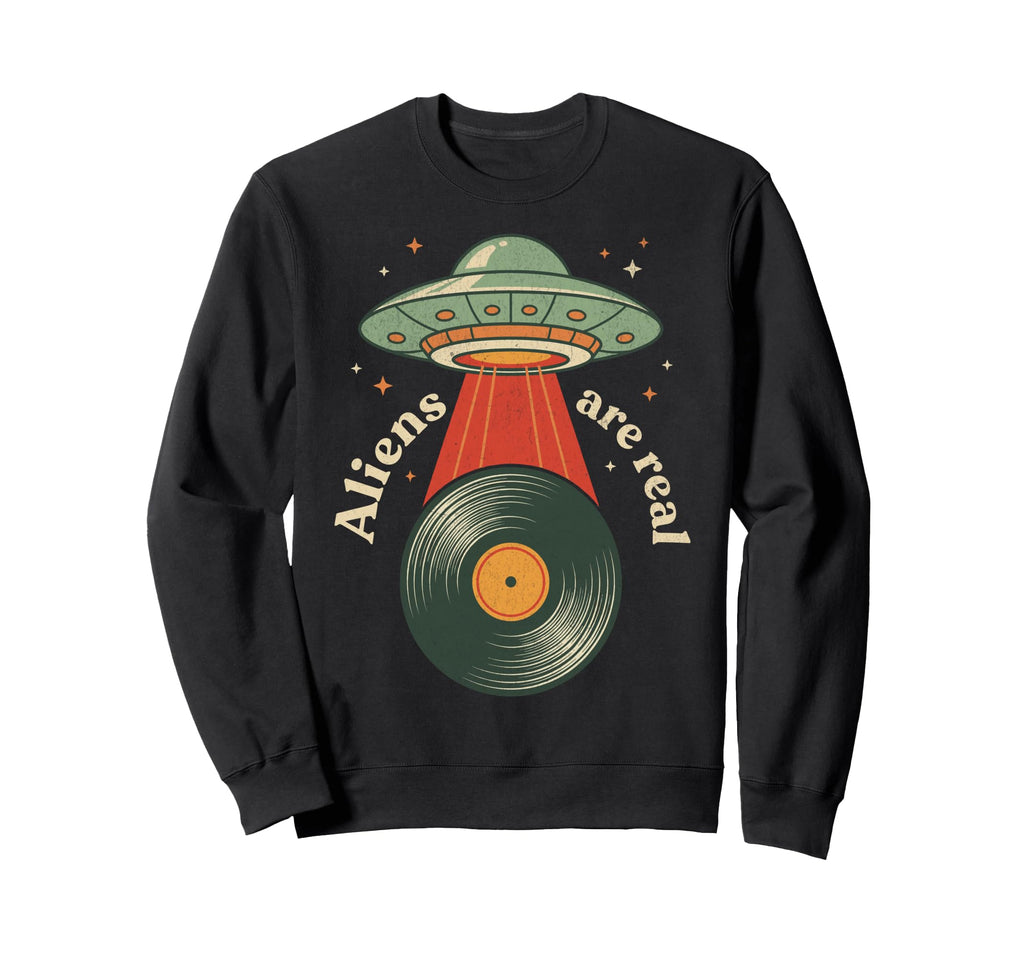 Ufo Abduction Vinyl Record Sweatshirt - Fun Novelty Design for Adults - T-Shirt, Sweatshirt, Hoodie