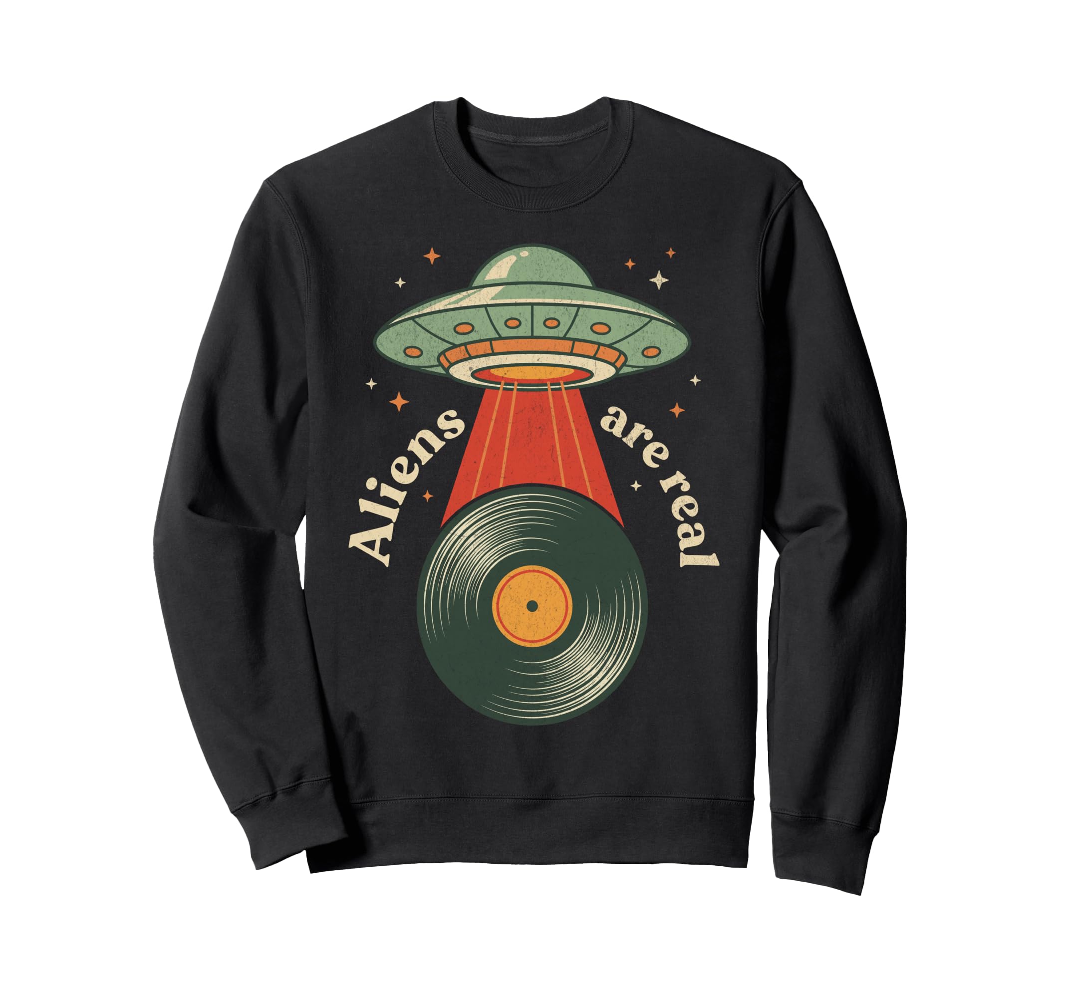 Ufo Abduction Vinyl Record Sweatshirt - Fun Novelty Design for Adults - T-Shirt, Sweatshirt, Hoodie