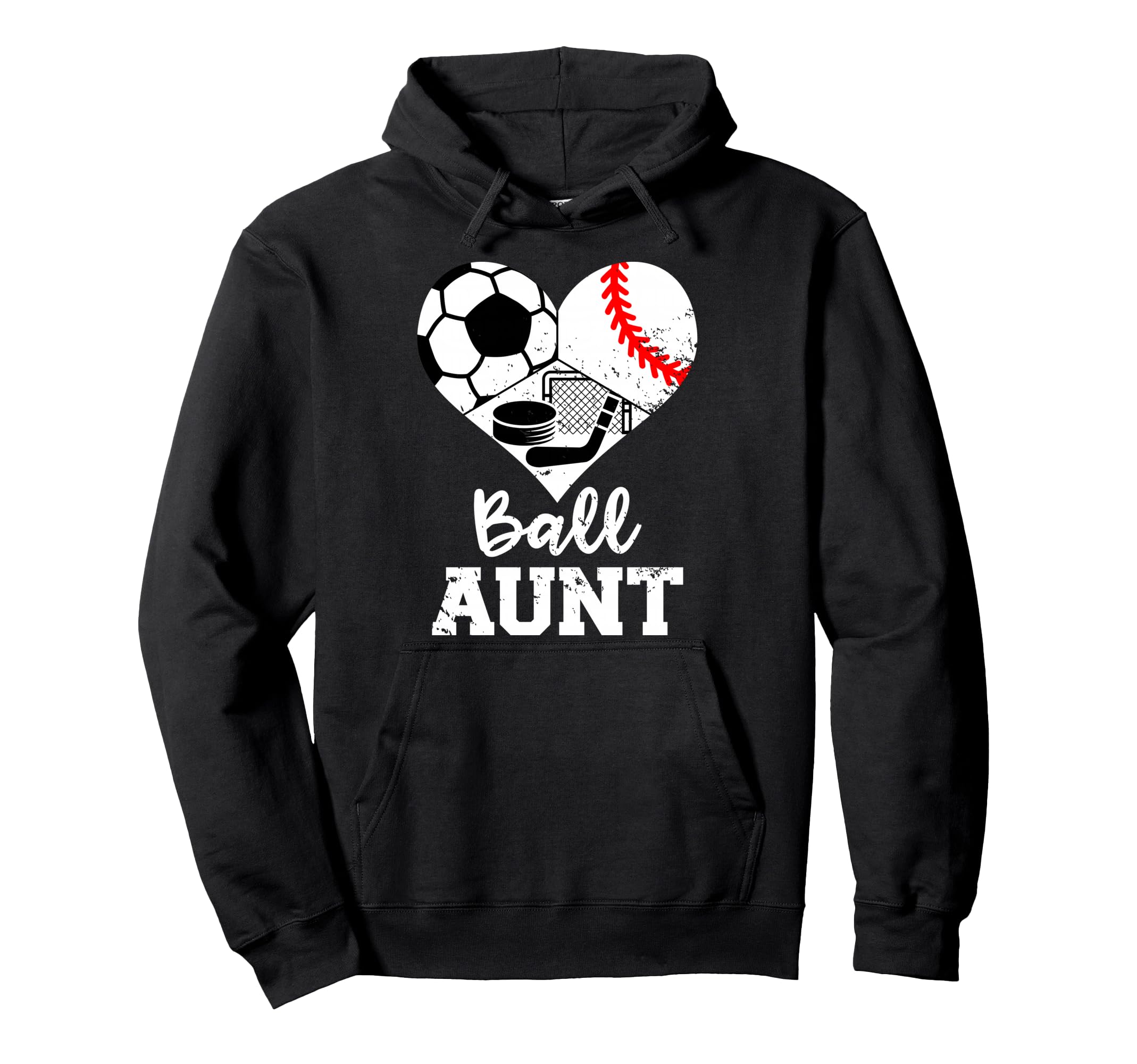 Ball Aunt Heart Funny Soccer Baseball Hoodie - Minimalist Print for Adults - T-Shirt, Sweatshirt, Hoodie