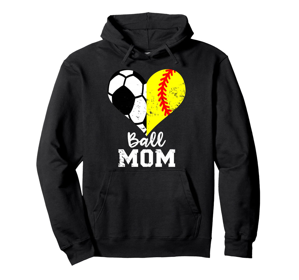 Ball Mom Heart Funny Softball Soccer Mom Hoodie - Streetwear Style Unisex - T-Shirt, Sweatshirt, Hoodie