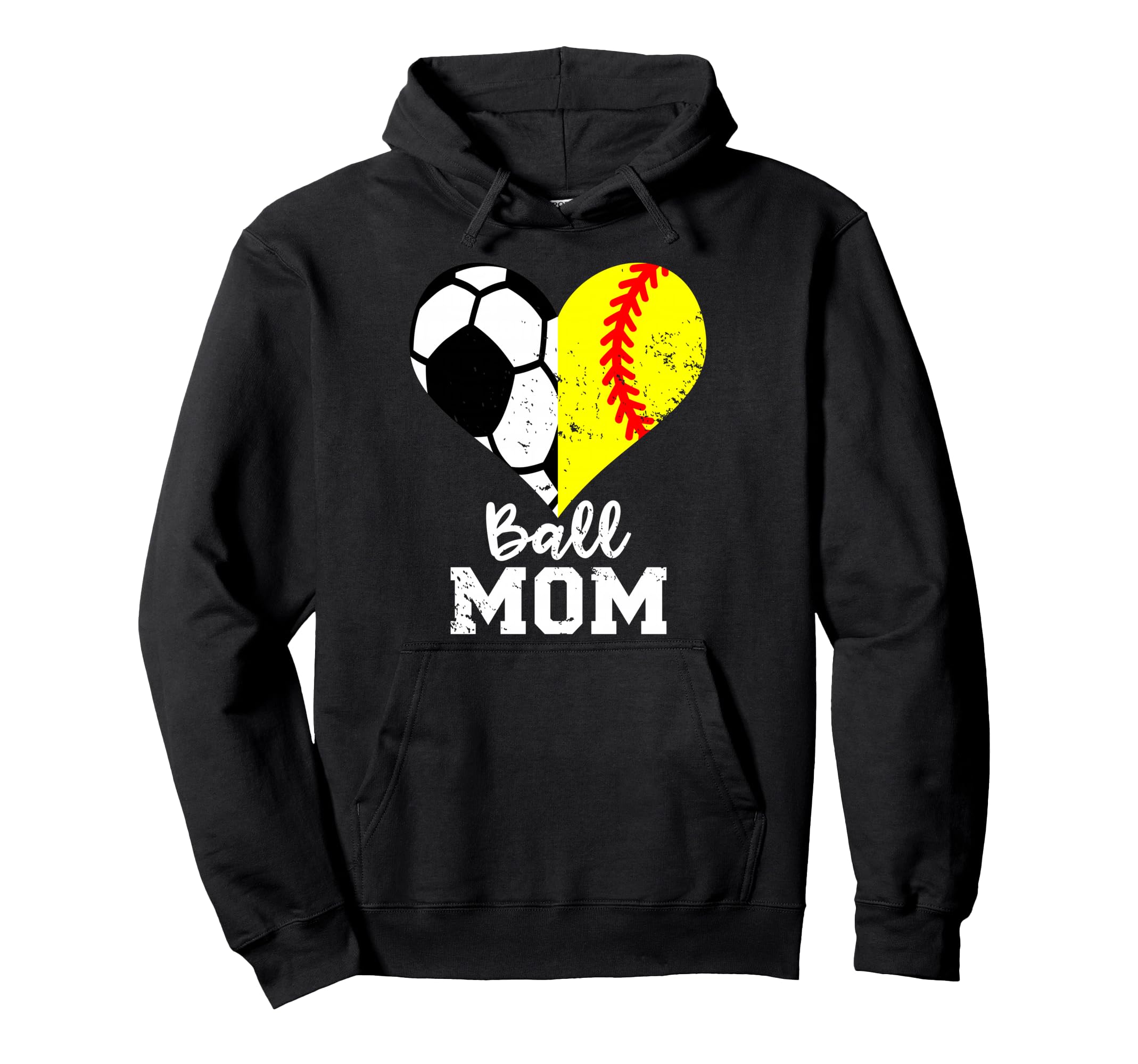 Ball Mom Heart Funny Softball Soccer Mom Hoodie - Streetwear Style Unisex - T-Shirt, Sweatshirt, Hoodie