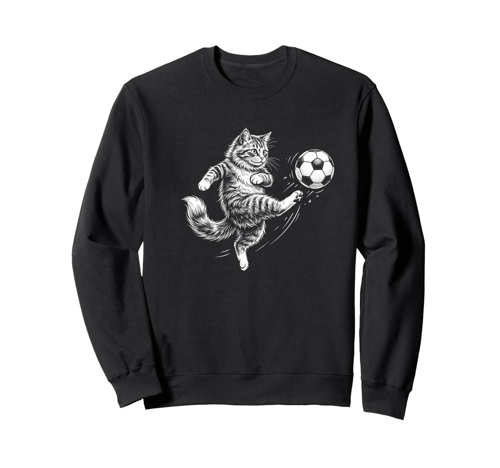 Funny Cat Playing Soccer Ball Sweatshirt - Casual Everyday Wear for Adults - T-Shirt, Sweatshirt, Hoodie