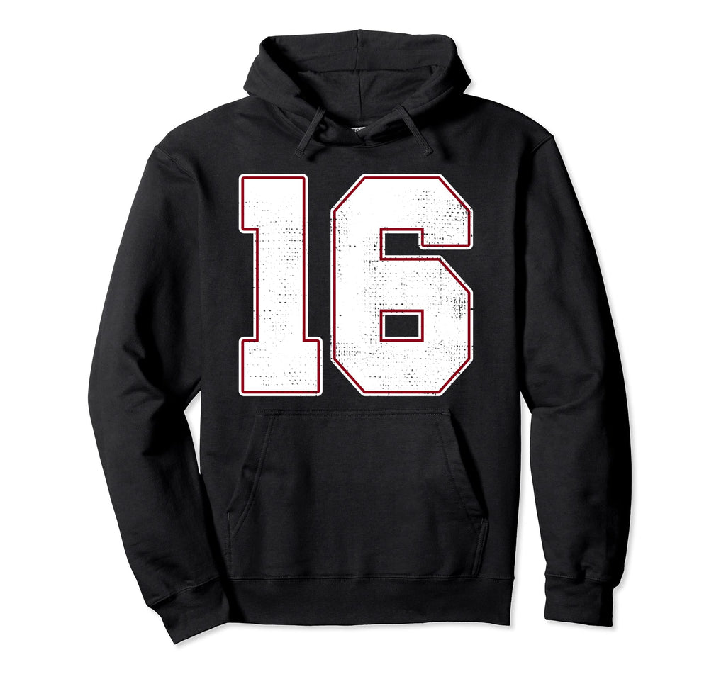 16 Outline Number 16 Varsity Fan Sports Hoodie - Unique Graphic for Adults - T-Shirt, Sweatshirt, Hoodie