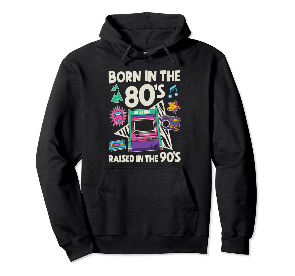 Born 80S Eighties Cassette Tape Arcade Video Hoodie - Graphic Print Unisex - T-Shirt, Sweatshirt, Hoodie