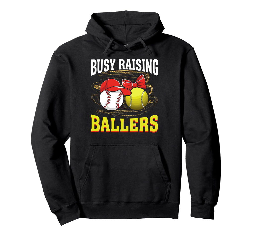 Busy Raising Ballers Baseball Tennis Mom Hoodie - Trendy Graphic Men Women - T-Shirt, Sweatshirt, Hoodie