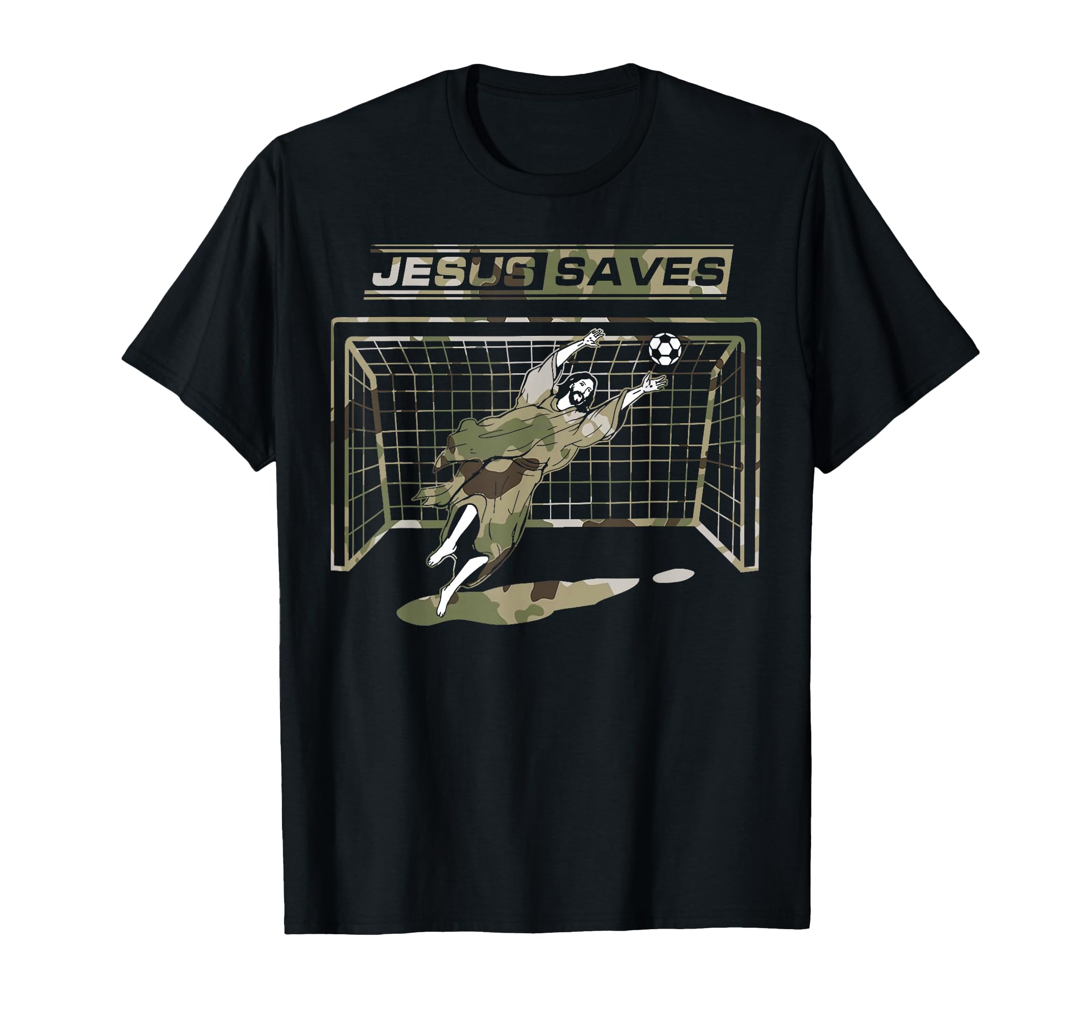 Jesus Saves Christ Soccer Goalie T-Shirt - Novelty Apparel for Adults - T-Shirt, Sweatshirt, Hoodie