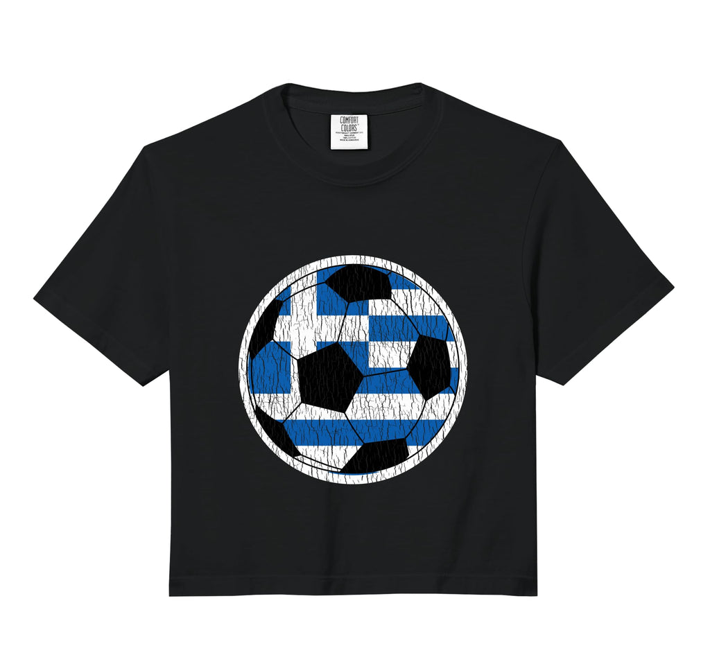 Soccer Ball Greek Flag Distressed T-Shirt - Trendy Graphic for Adults - T-Shirt, Sweatshirt, Hoodie