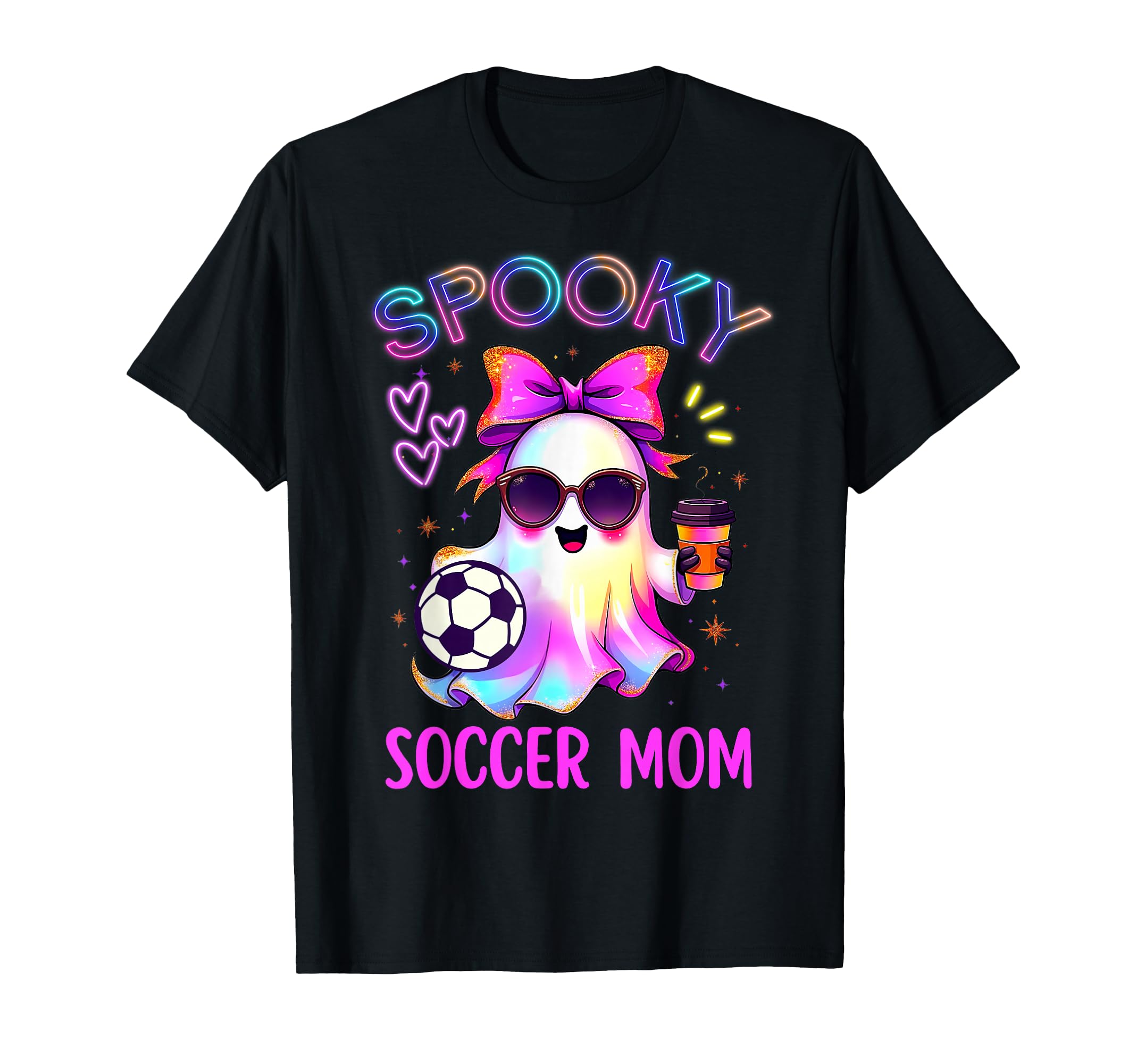 Spooky Soccer Mom Coquette Bow Coffee T-Shirt - Trendy Graphic for Adults - T-Shirt, Sweatshirt, Hoodie