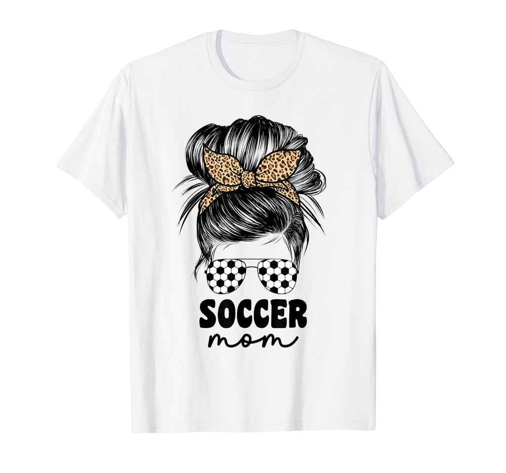 Soccer Mom Mama Leopard Messy Bun T-Shirt - Fun Novelty Design for Adults - T-Shirt, Sweatshirt, Hoodie