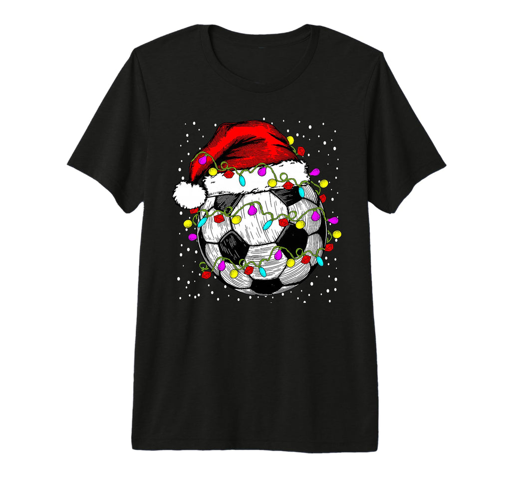 Soccer Ball Santa Hat Lights Coach Player T-Shirt - Unique Graphic Unisex - T-Shirt, Sweatshirt, Hoodie