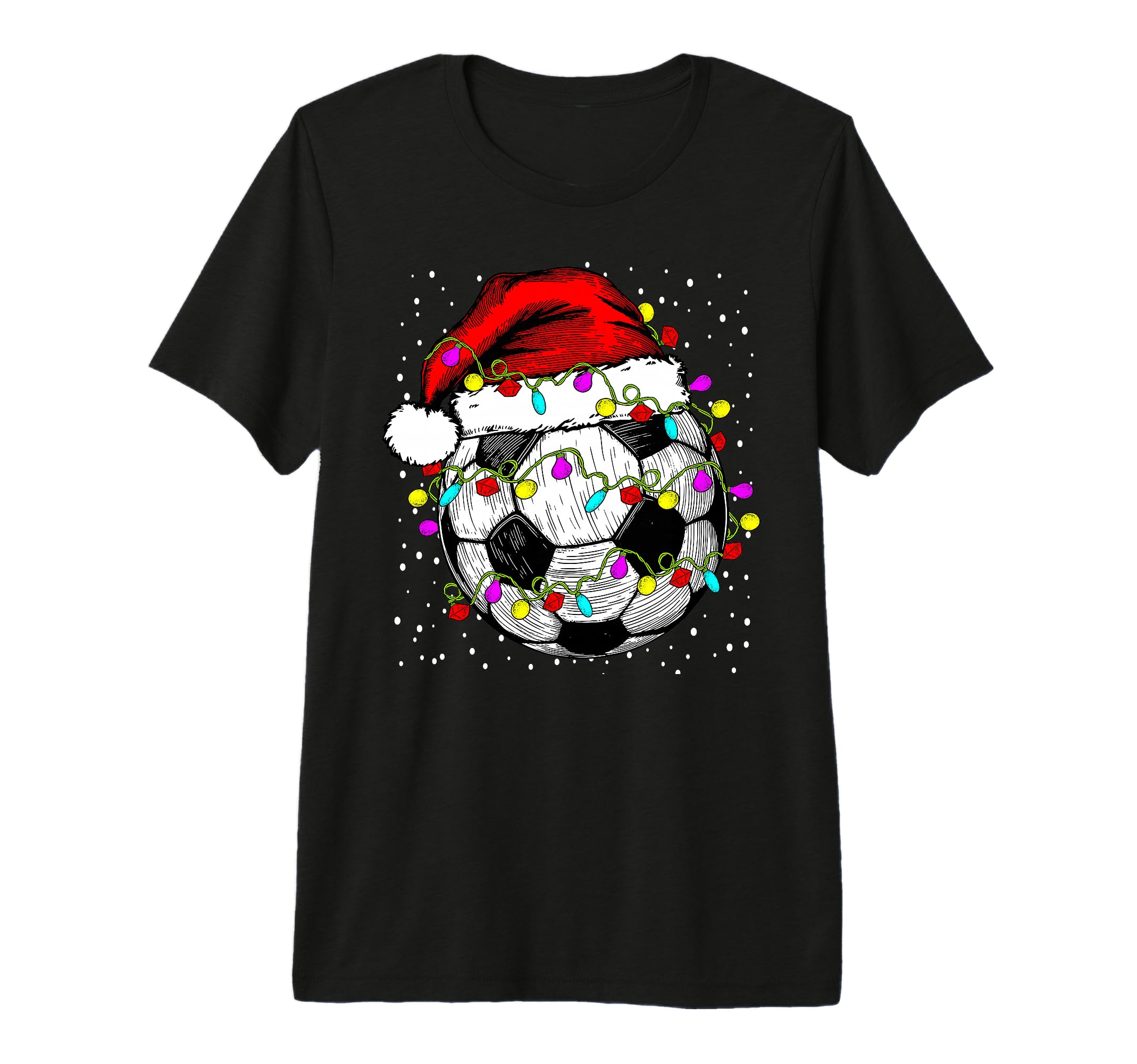 Soccer Ball Santa Hat Lights Coach Player T-Shirt - Unique Graphic Unisex - T-Shirt, Sweatshirt, Hoodie