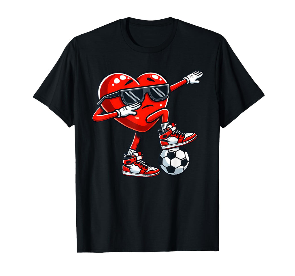 Red Heart Dabbing Soccer Valentines T-Shirt - Minimalist Print Men Women - T-Shirt, Sweatshirt, Hoodie