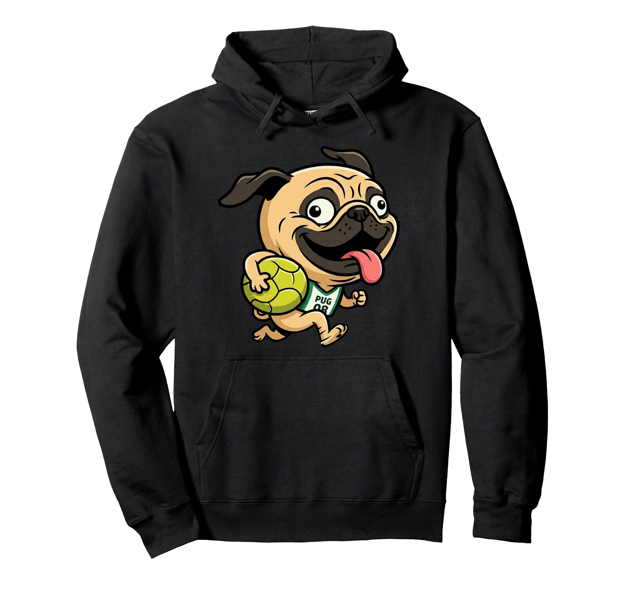 Pug 08 Soccer Pug Running Ball Cartoon Hoodie - Graphic Print Men Women - T-Shirt, Sweatshirt, Hoodie