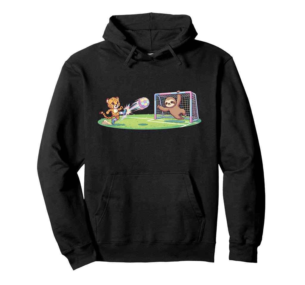 Cheetah Kicks Ball Sloth Goalie Soccer Hoodie - Minimalist Print Unisex - T-Shirt, Sweatshirt, Hoodie