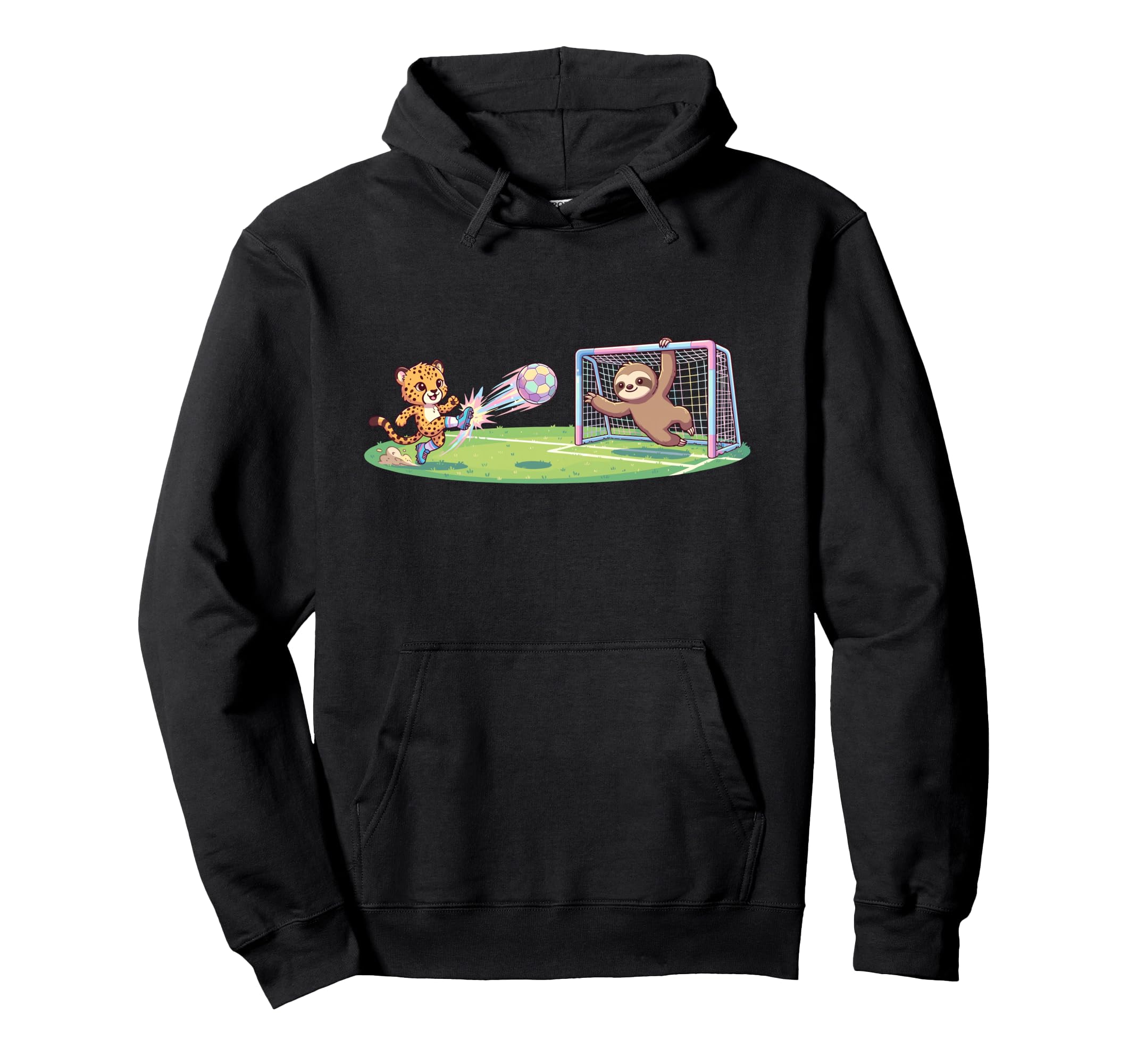 Cheetah Kicks Ball Sloth Goalie Soccer Hoodie - Minimalist Print Unisex - T-Shirt, Sweatshirt, Hoodie