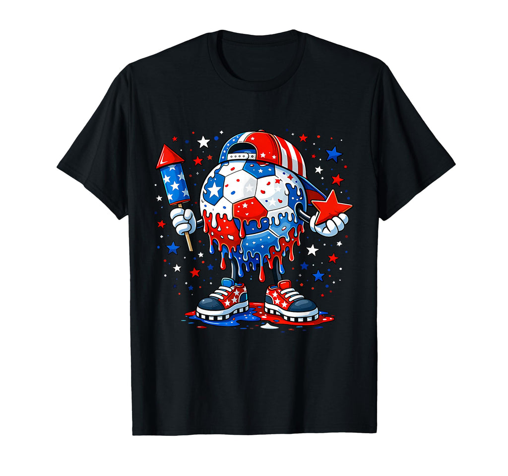 Soccer Ball Fireworks Usa Flag 250 T-Shirt - Aesthetic Graphic Unisex - T-Shirt, Sweatshirt, Hoodie