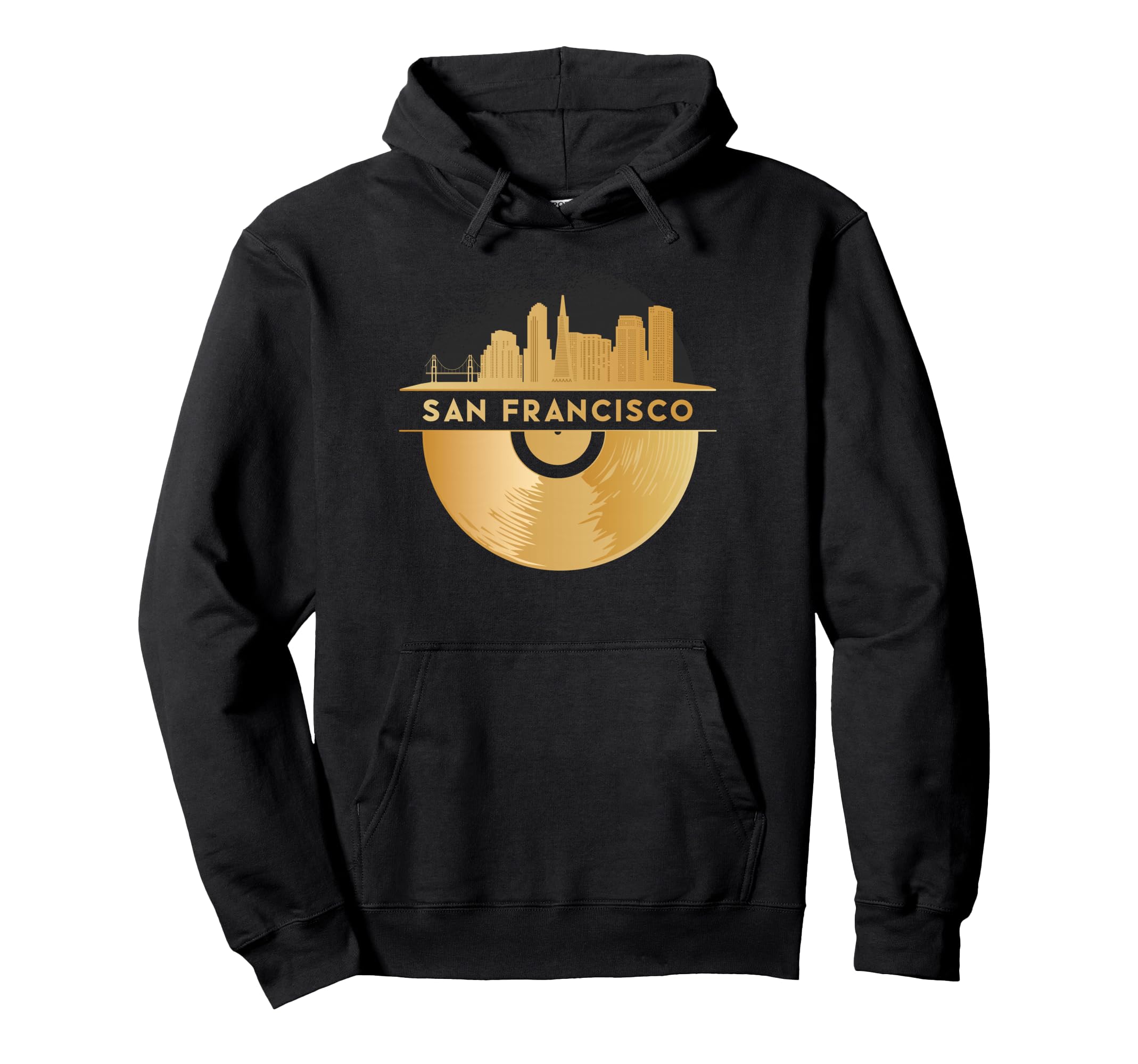 Vinyl Record Player Disco Music Skyline San Hoodie - Unique Graphic Unisex - T-Shirt, Sweatshirt, Hoodie