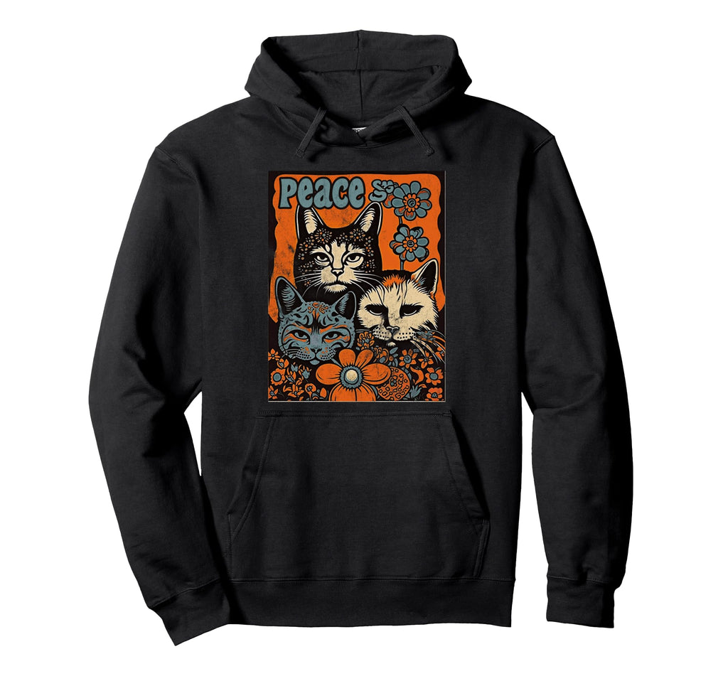 Cat Funny 60S 70S Hippie Flowers Hoodie - Streetwear Style Men Women - T-Shirt, Sweatshirt, Hoodie