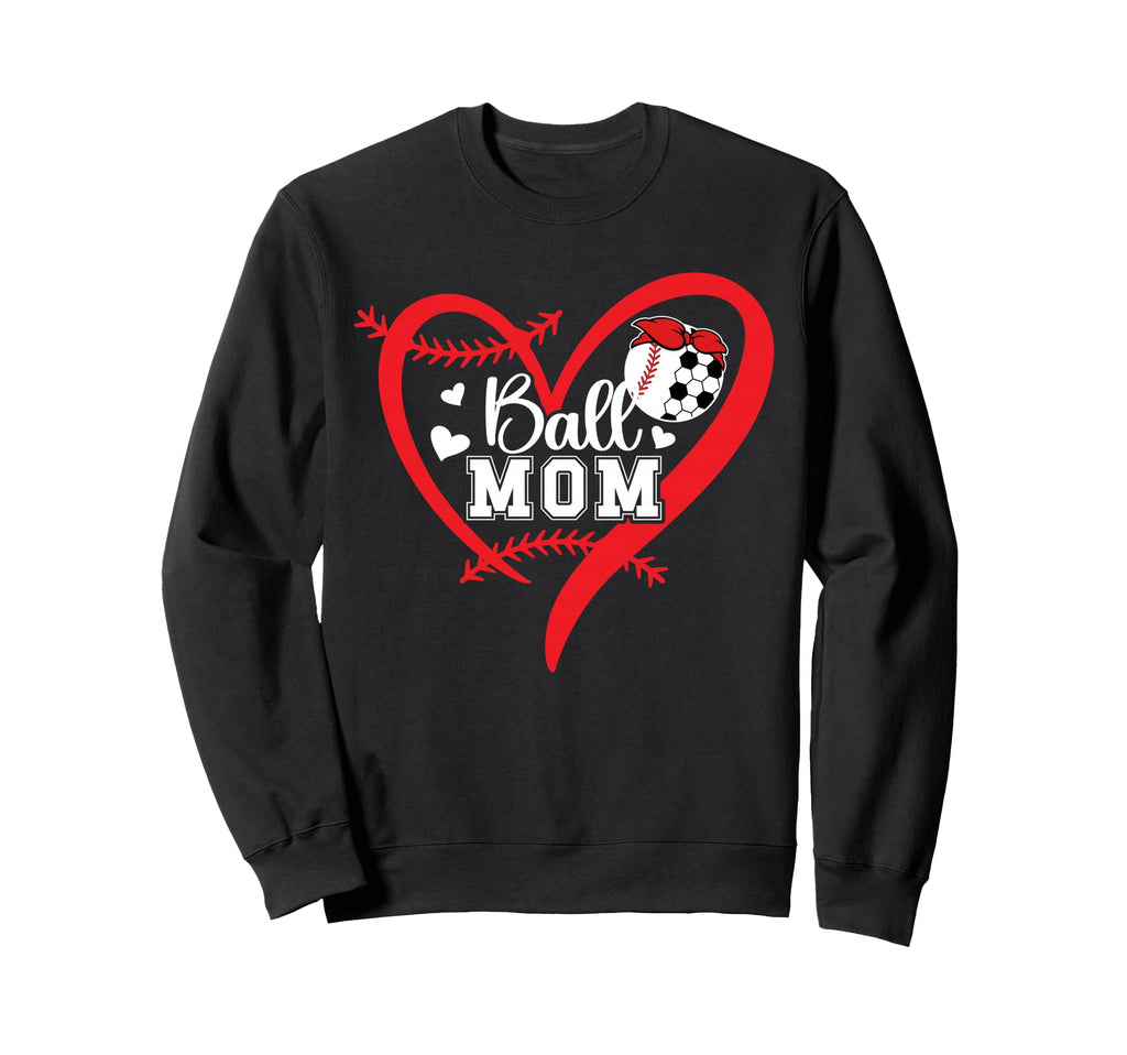 Ball Mom Heart Baseball Soccer Mom Sweatshirt - Minimalist Print for Adults - T-Shirt, Sweatshirt, Hoodie