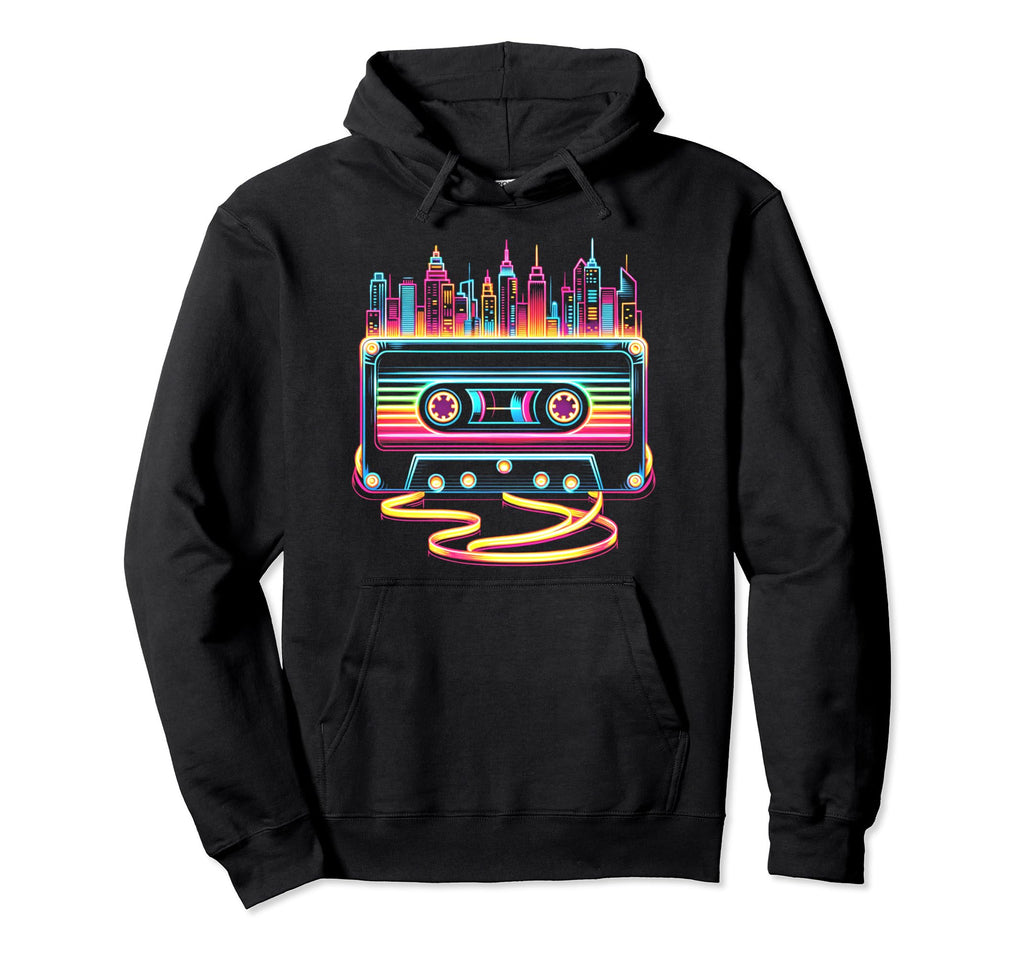 80S Cassette Tape And City Skyline Hoodie - Custom Art Print Unisex - T-Shirt, Sweatshirt, Hoodie