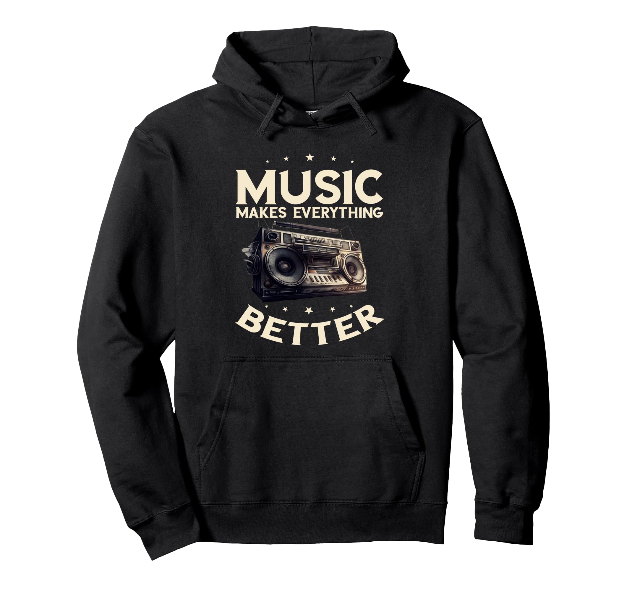 Boombox Oldschool Music Makes Hoodie - Unique Graphic for Adults - T-Shirt, Sweatshirt, Hoodie