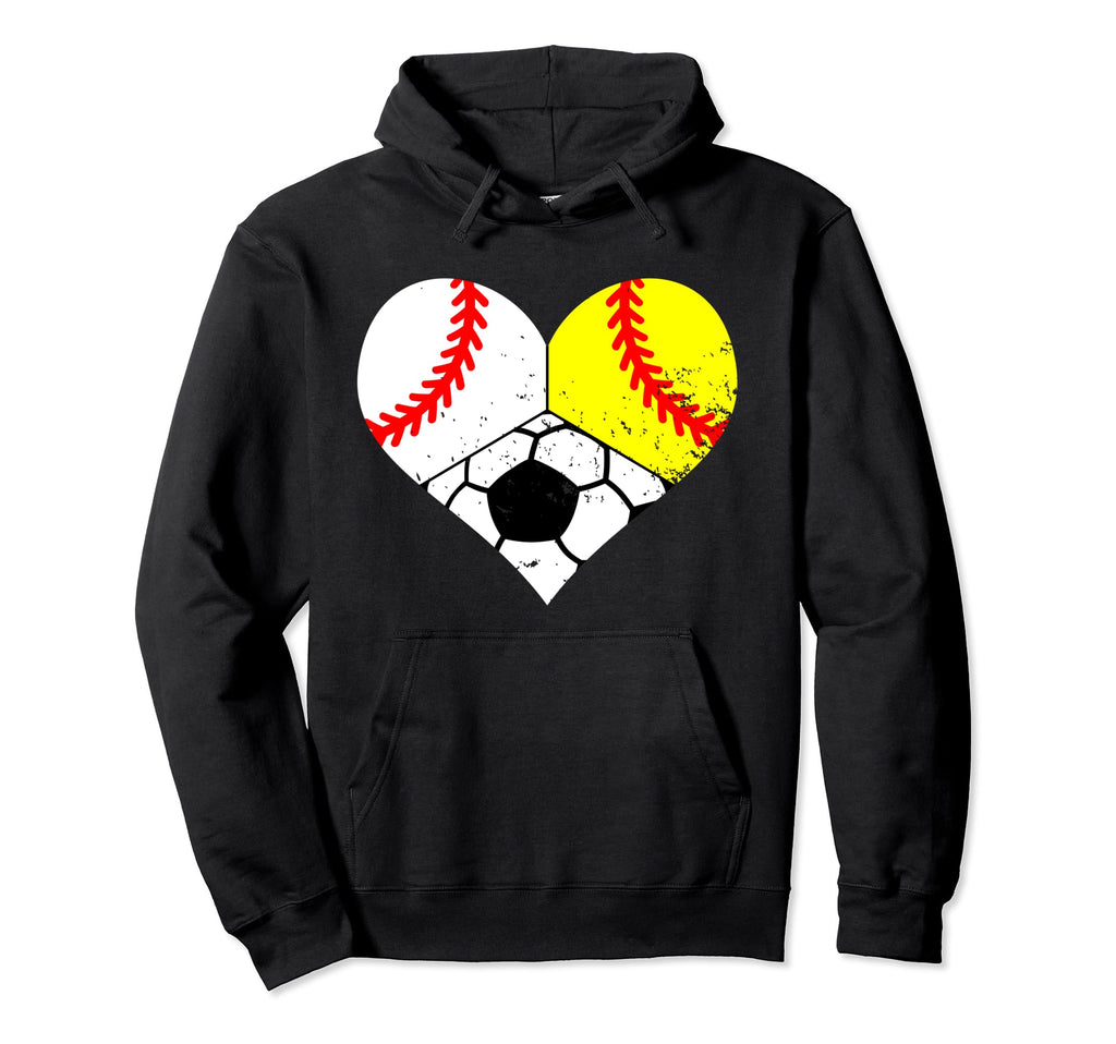 Baseball Softball Soccer Heart Funny Hoodie - Novelty Apparel Men Women - T-Shirt, Sweatshirt, Hoodie