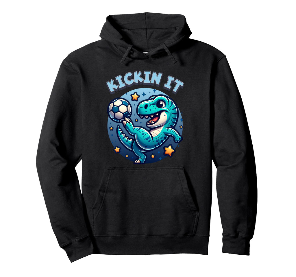 Kickin It T Rex Dinosaur Soccer Player Hoodie - Trendy Graphic for Adults - T-Shirt, Sweatshirt, Hoodie