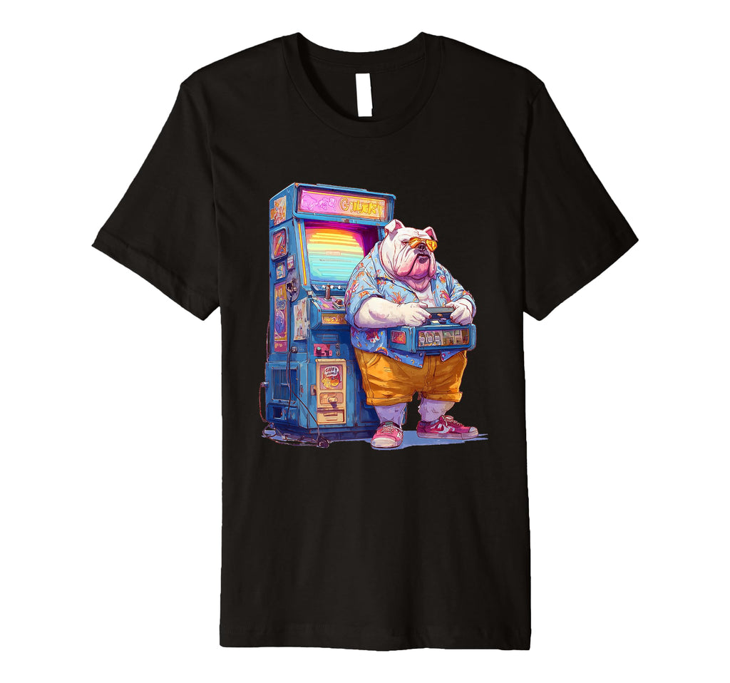Funny English Bulldog Gamer Dog 80S T-Shirt - Custom Art Print Unisex - T-Shirt, Sweatshirt, Hoodie