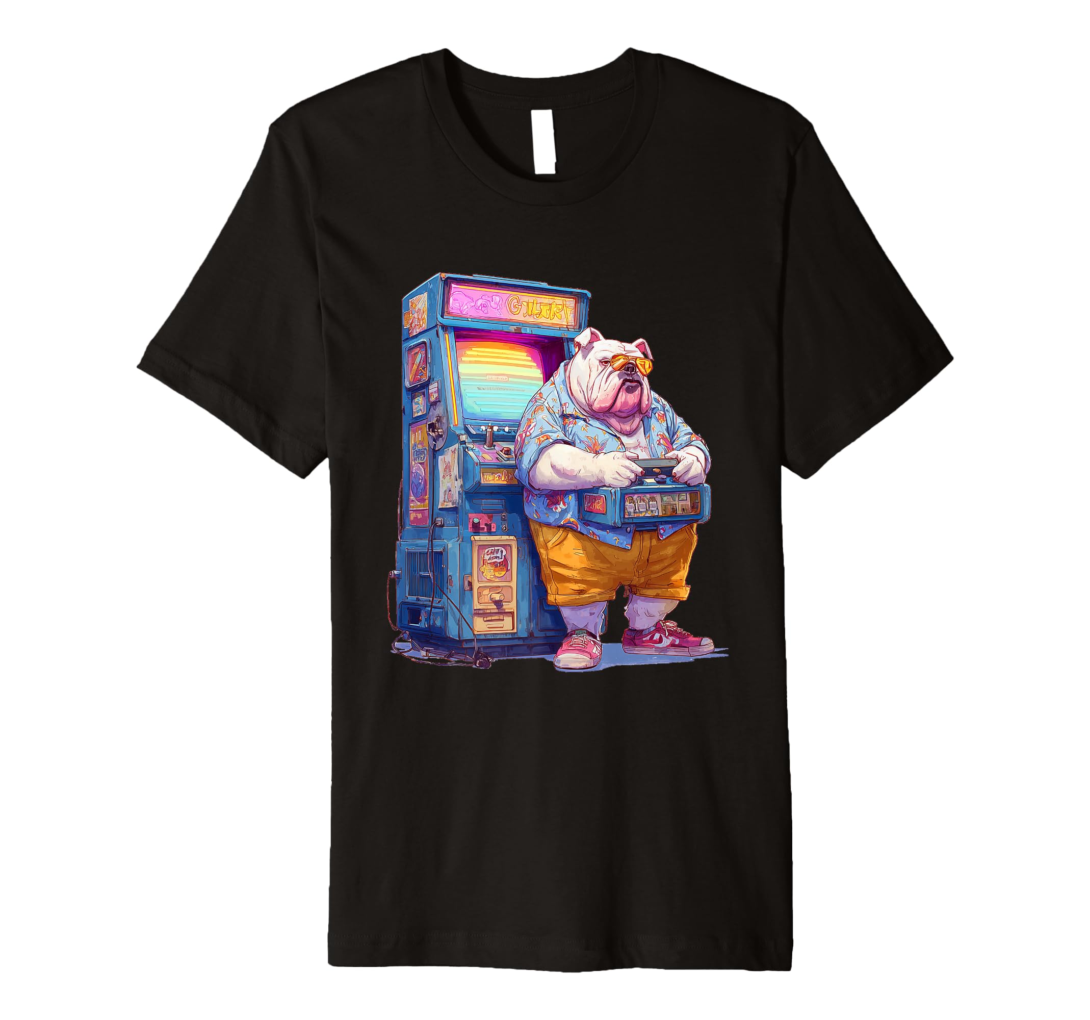 Funny English Bulldog Gamer Dog 80S T-Shirt - Custom Art Print Unisex - T-Shirt, Sweatshirt, Hoodie