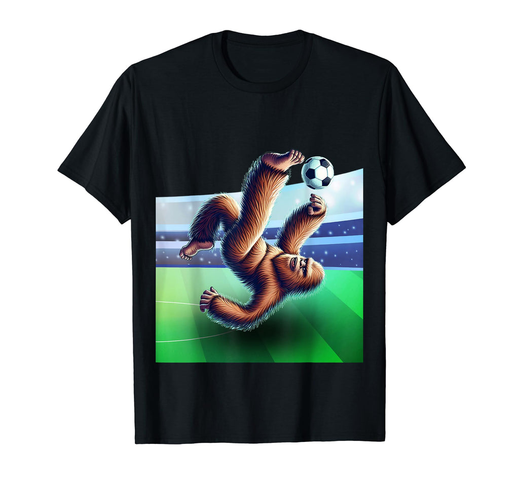 Funny Soccer Bigfoot Playing Soccer Bicycle T-Shirt - Graphic Print Unisex - T-Shirt, Sweatshirt, Hoodie