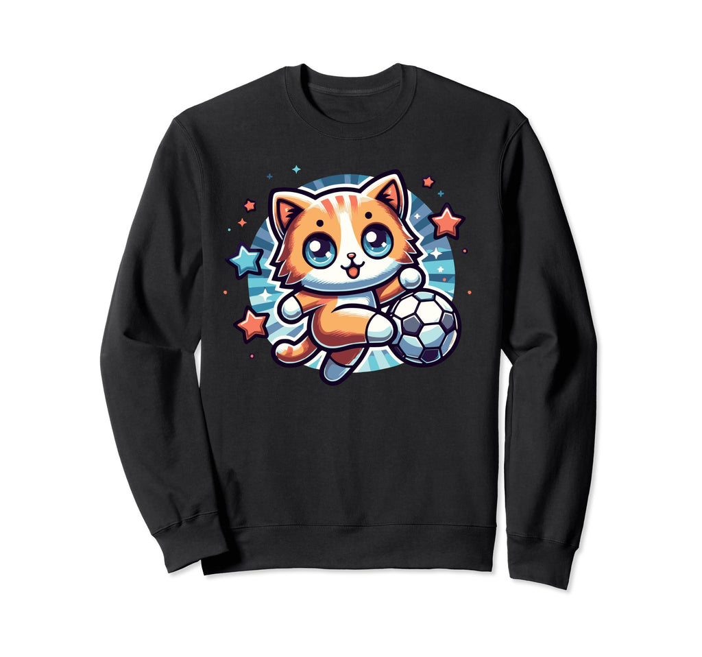 Soccer Player Cat Kitten Kicking Sweatshirt - Minimalist Print for Adults - T-Shirt, Sweatshirt, Hoodie