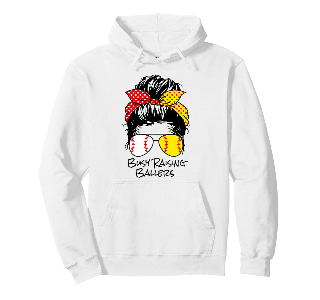 Busy Raising Ballers Messy Bun Hoodie - Casual Everyday Wear for Adults - T-Shirt, Sweatshirt, Hoodie
