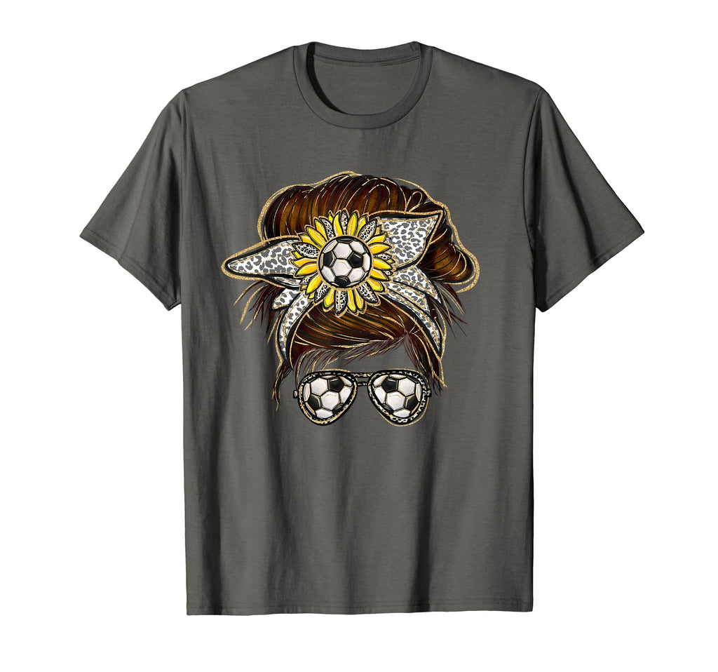 Mom Soccer Messy Bun Leopard Sport T-Shirt - Fun Novelty Design Unisex - T-Shirt, Sweatshirt, Hoodie