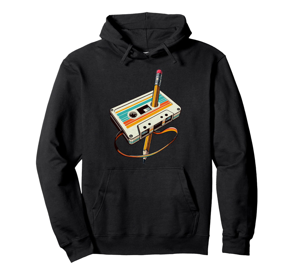 Pencil Rewind Cassette Old School Music Hoodie - Unique Graphic Men Women - T-Shirt, Sweatshirt, Hoodie
