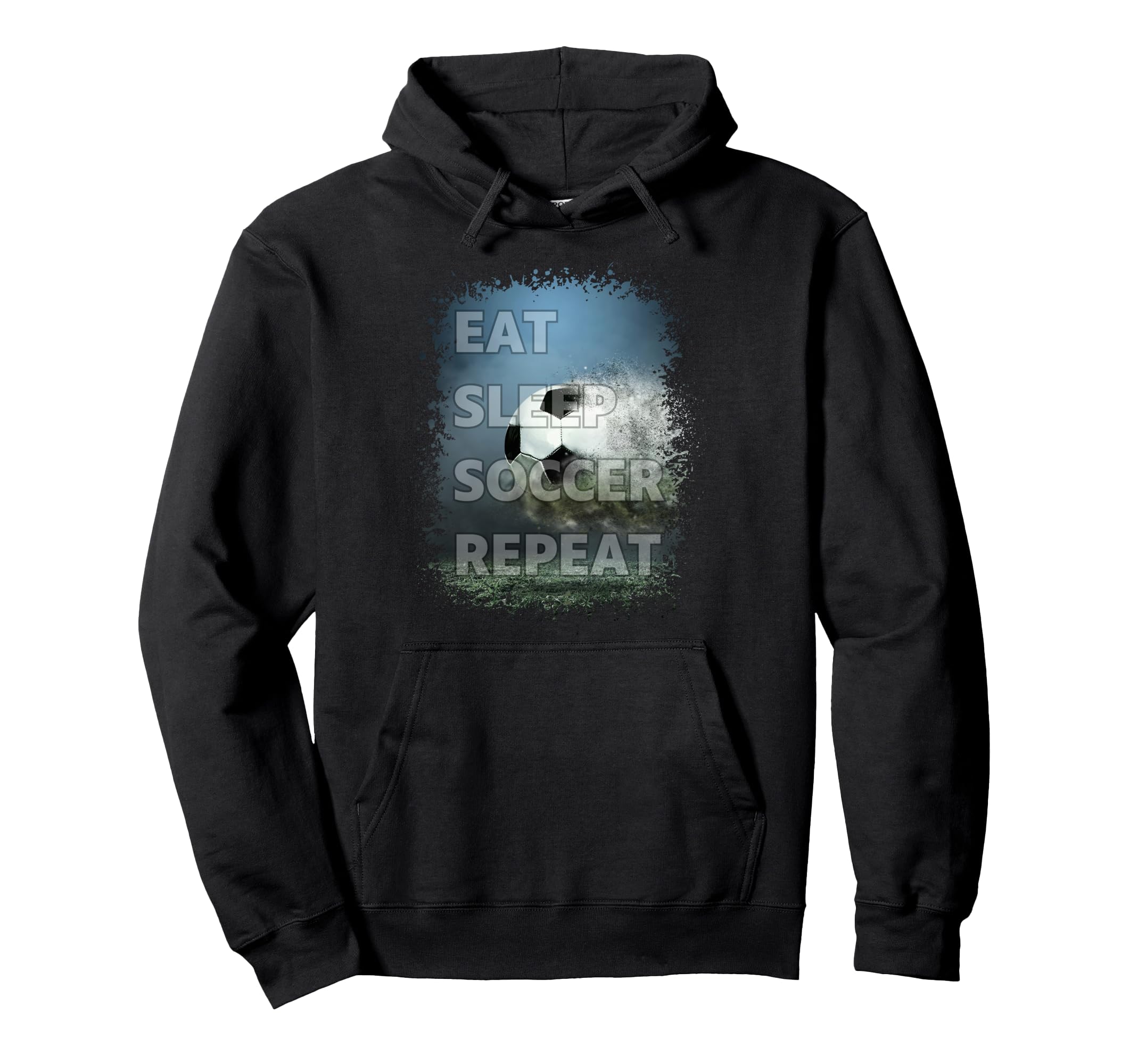 Eat Sleep Soccer Repeat Photo Splatter Hoodie - Novelty Apparel for Adults - T-Shirt, Sweatshirt, Hoodie