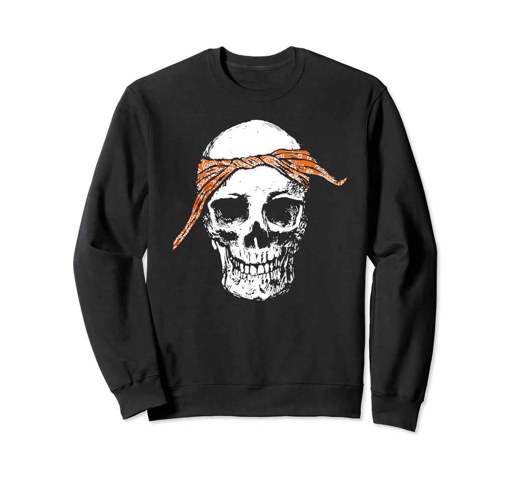 Hiphop Skull Orange Do Rag Sweatshirt - Casual Everyday Wear for Adults - T-Shirt, Sweatshirt, Hoodie