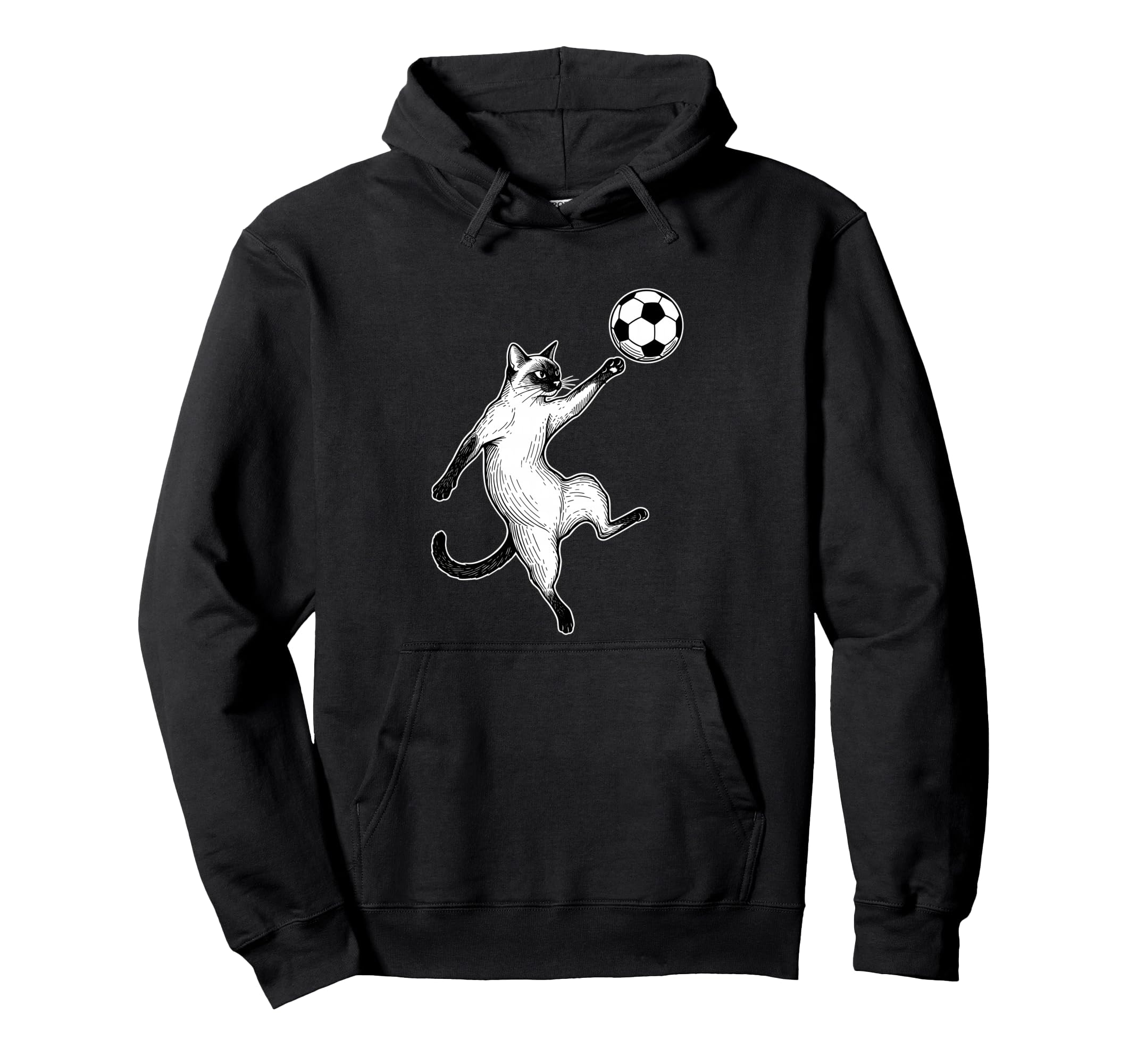 Soccer Siamese Cat Playing Ball Hoodie - Fun Novelty Design Men Women - T-Shirt, Sweatshirt, Hoodie