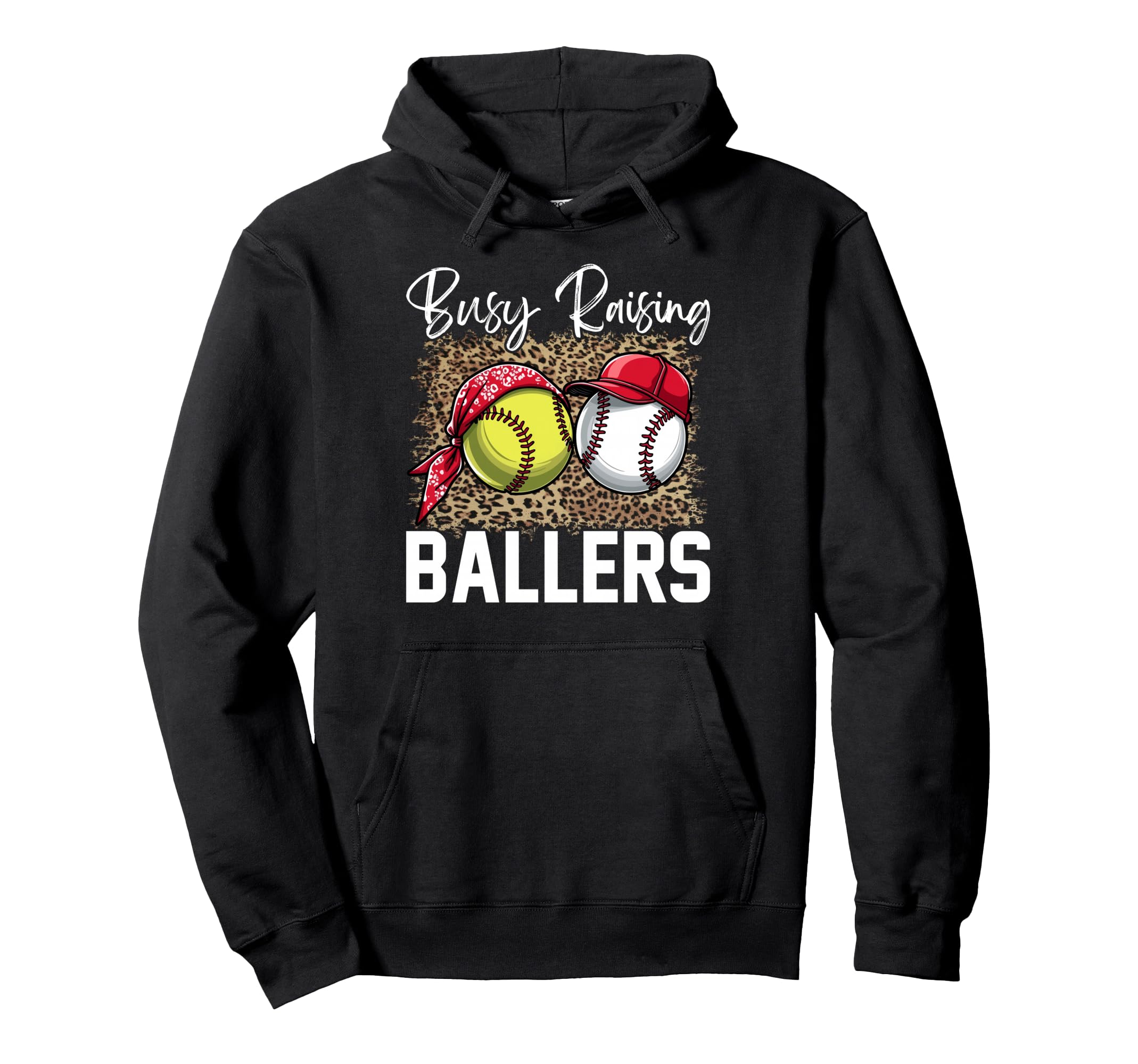 Leopard Busy Raising Ballers Softball Hoodie - Unique Graphic for Adults - T-Shirt, Sweatshirt, Hoodie