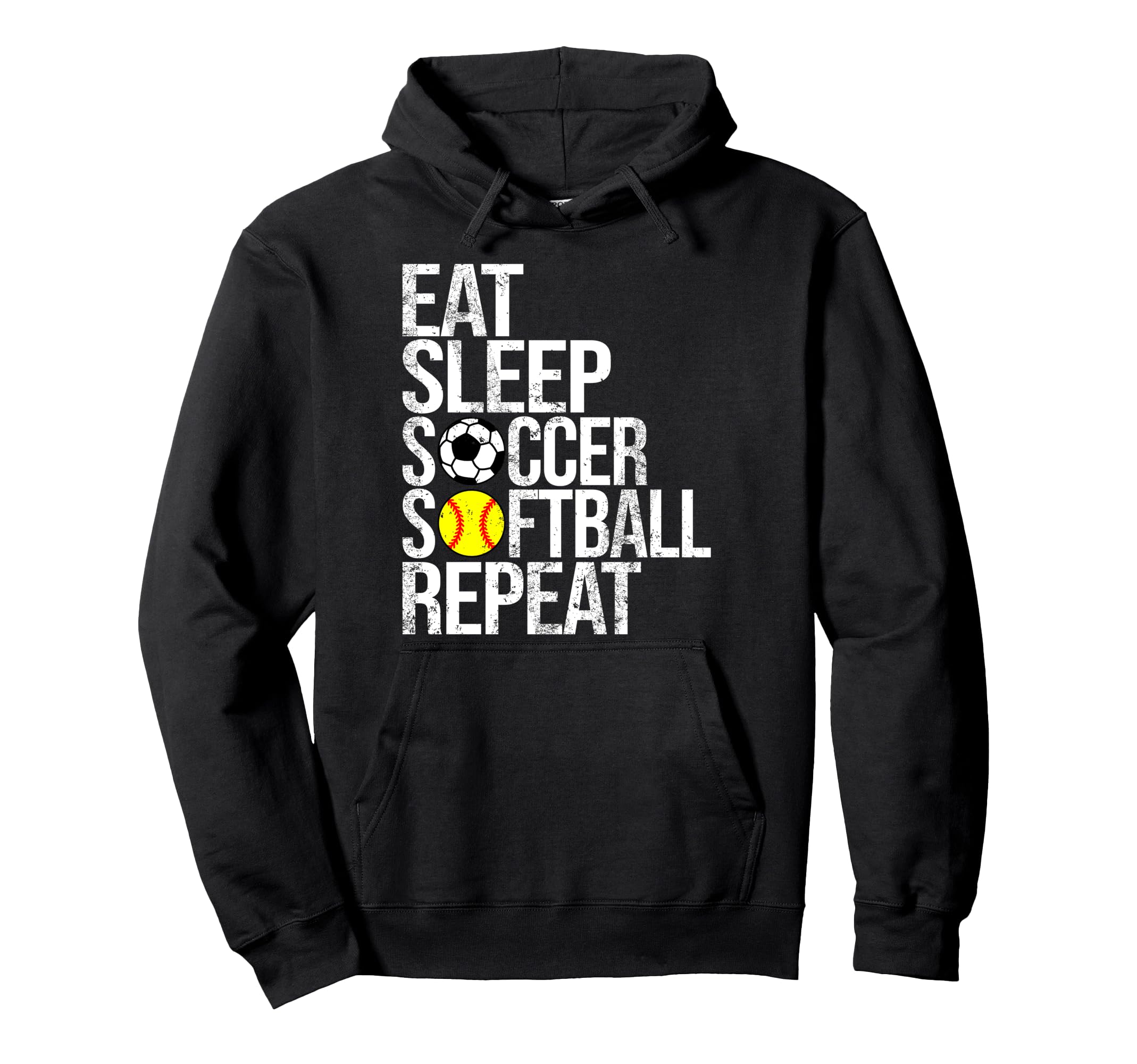 Eat Sleep Soccer Softball Repeat Funny Hoodie - Trendy Graphic for Adults - T-Shirt, Sweatshirt, Hoodie