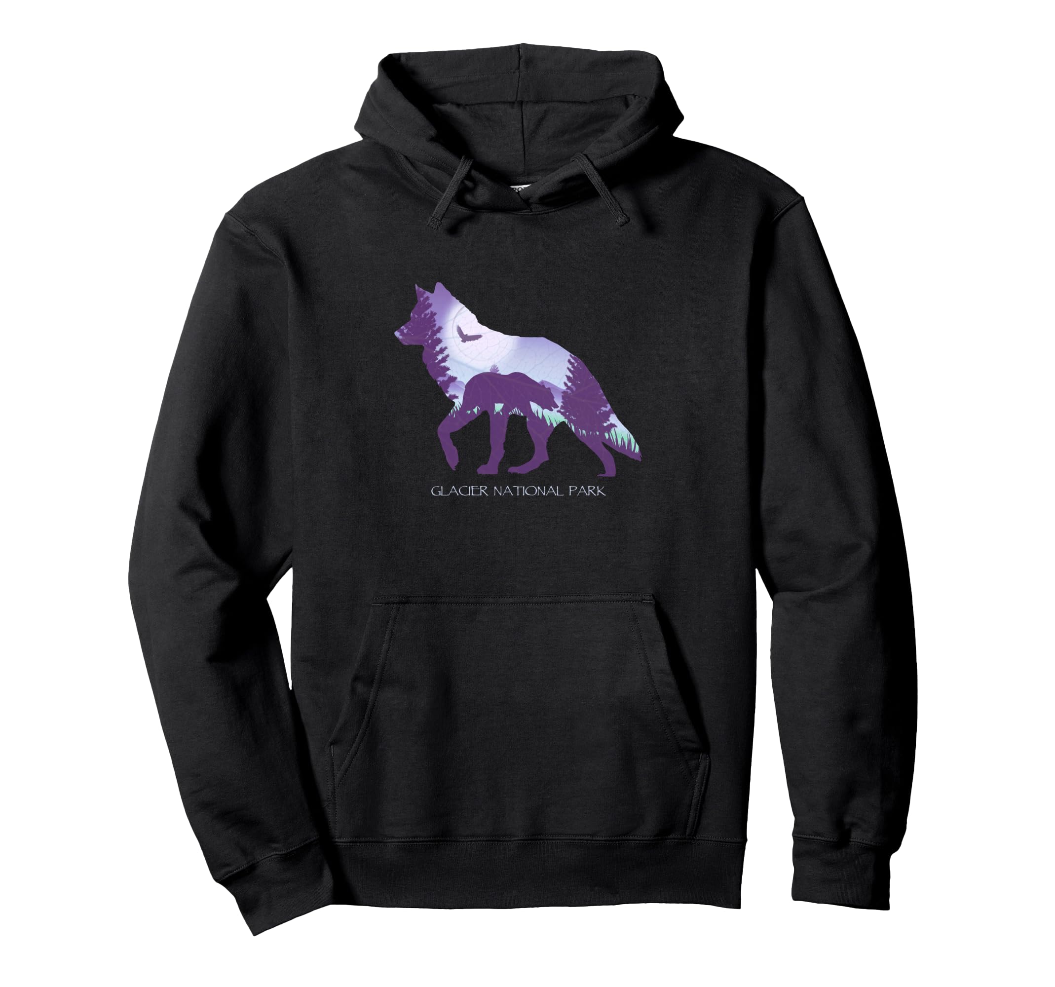 Glacier National Park Wolf Silhouette Hoodie - Unique Graphic Men Women - T-Shirt, Sweatshirt, Hoodie
