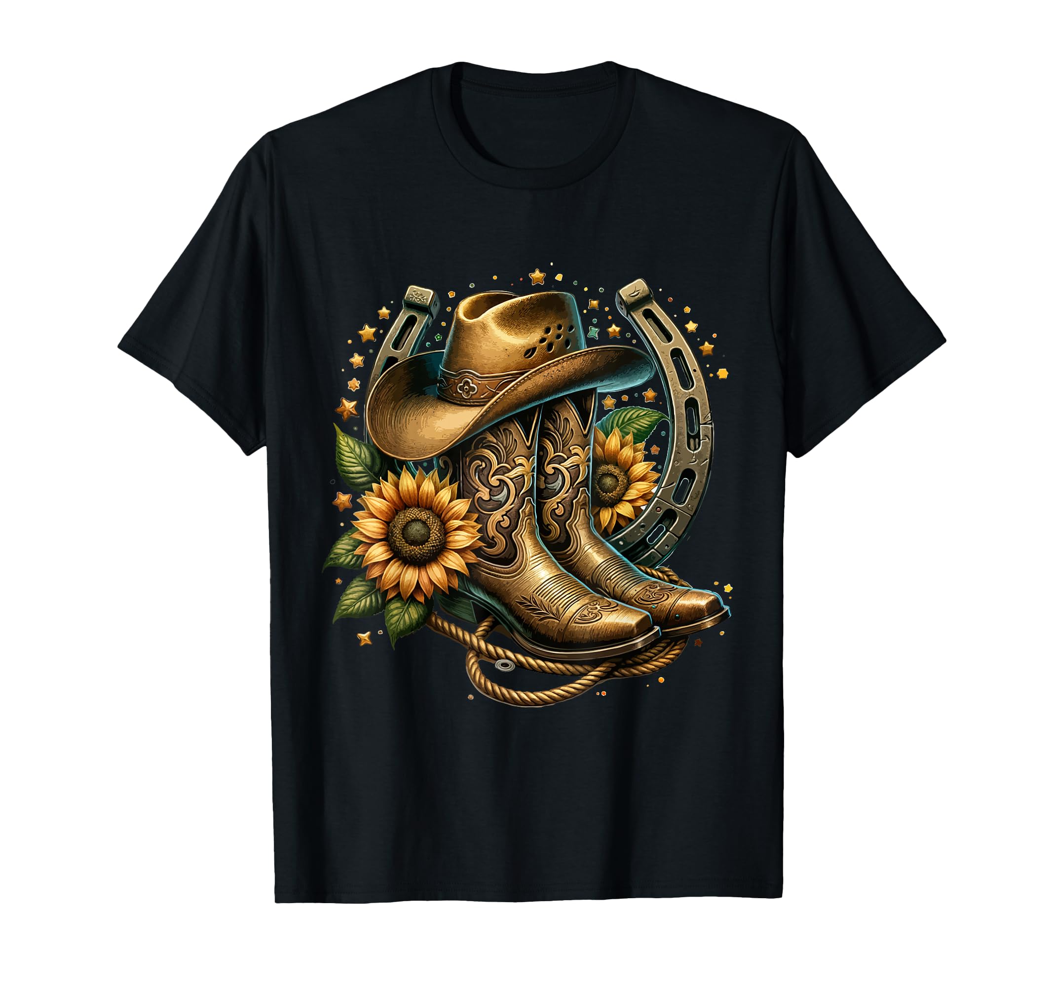 Rustic Western Country Cowboy Boot Art T-Shirt - Graphic Print Unisex - T-Shirt, Sweatshirt, Hoodie