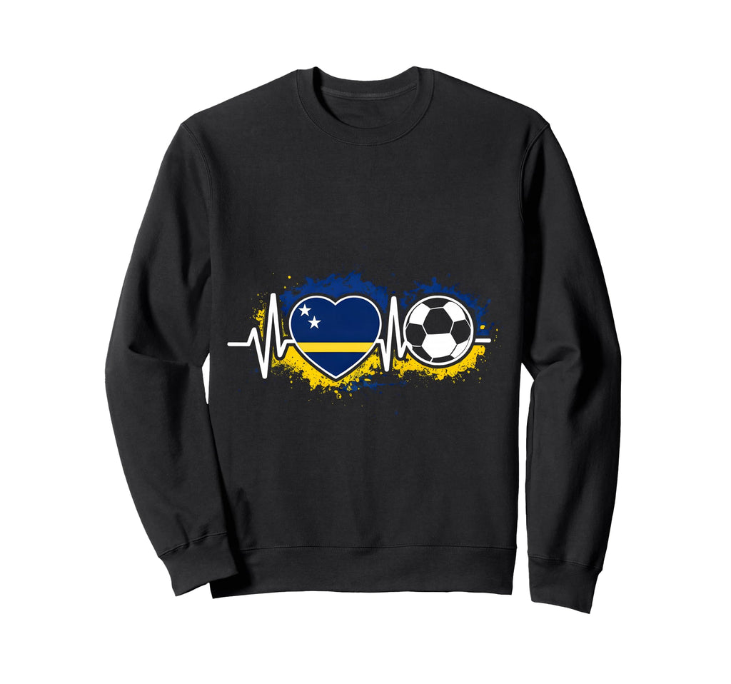 Heartbeat Curacao Flag Soccer Fan Sweatshirt - Unique Graphic Unisex - T-Shirt, Sweatshirt, Hoodie