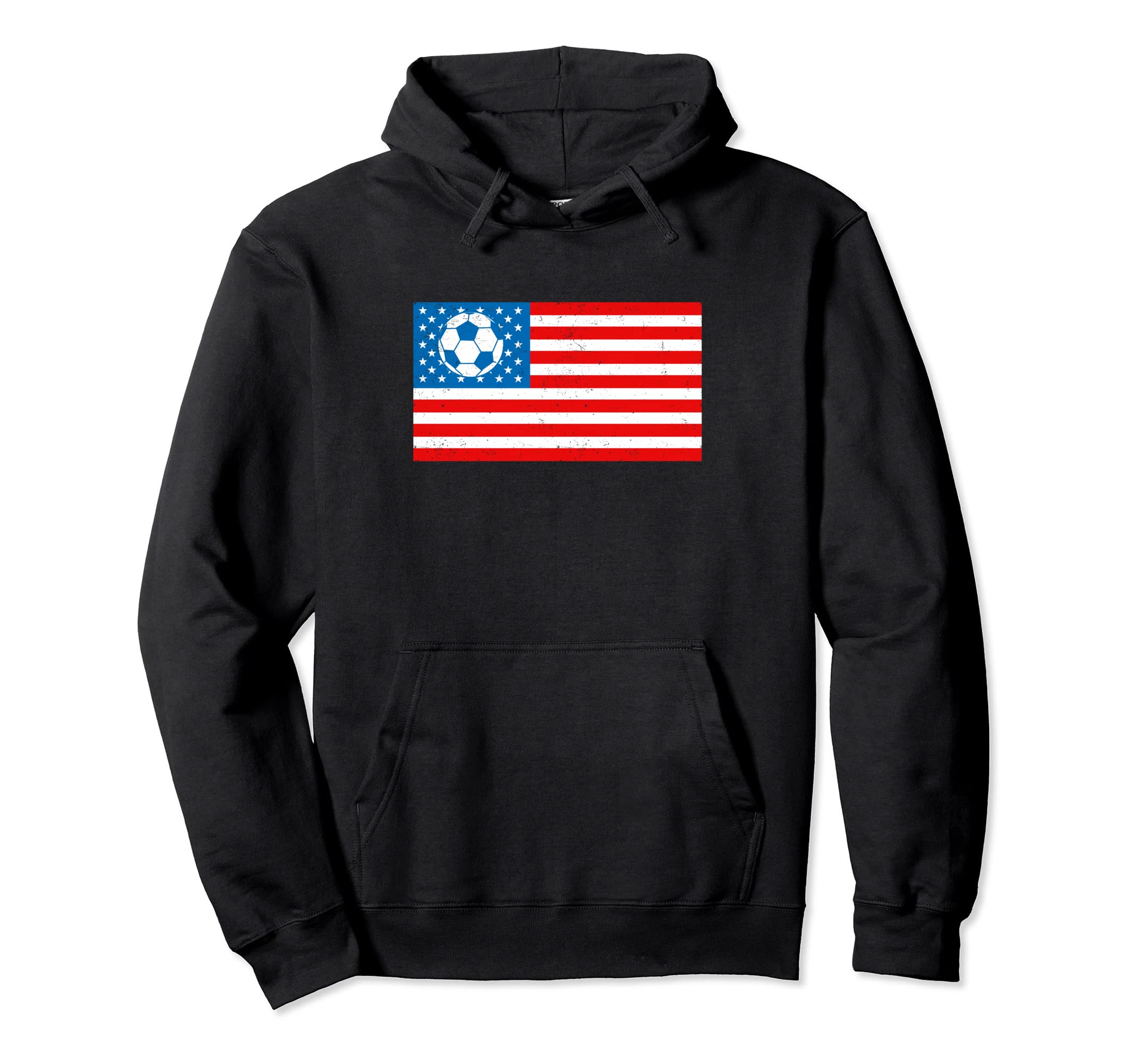 Distressed American Flag Soccer Hoodie - Novelty Apparel Men Women - T-Shirt, Sweatshirt, Hoodie