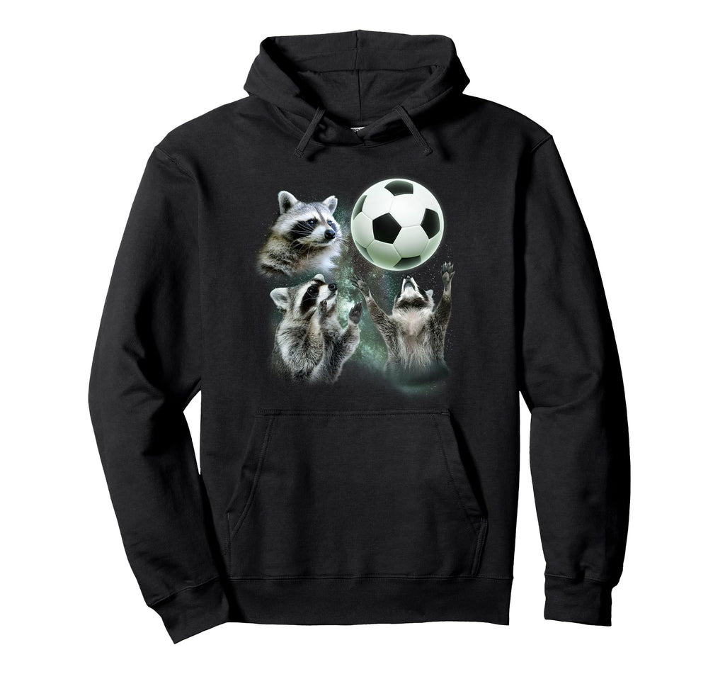 3 Racoon Soccer Howling Raccoon Head Hoodie - Unique Graphic Men Women - T-Shirt, Sweatshirt, Hoodie