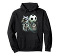3 Racoon Soccer Howling Raccoon Head Hoodie - Unique Graphic Men Women - T-Shirt, Sweatshirt, Hoodie