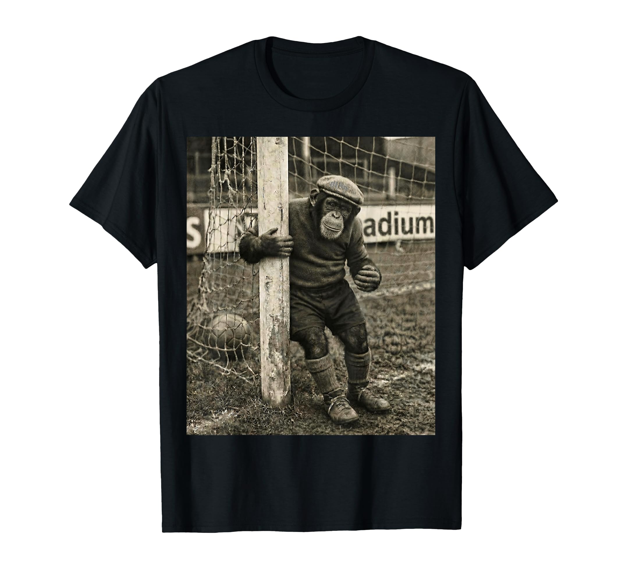 Chimp Player Goalpost Lazy Soccer T-Shirt - Fun Novelty Design for Adults - T-Shirt, Sweatshirt, Hoodie