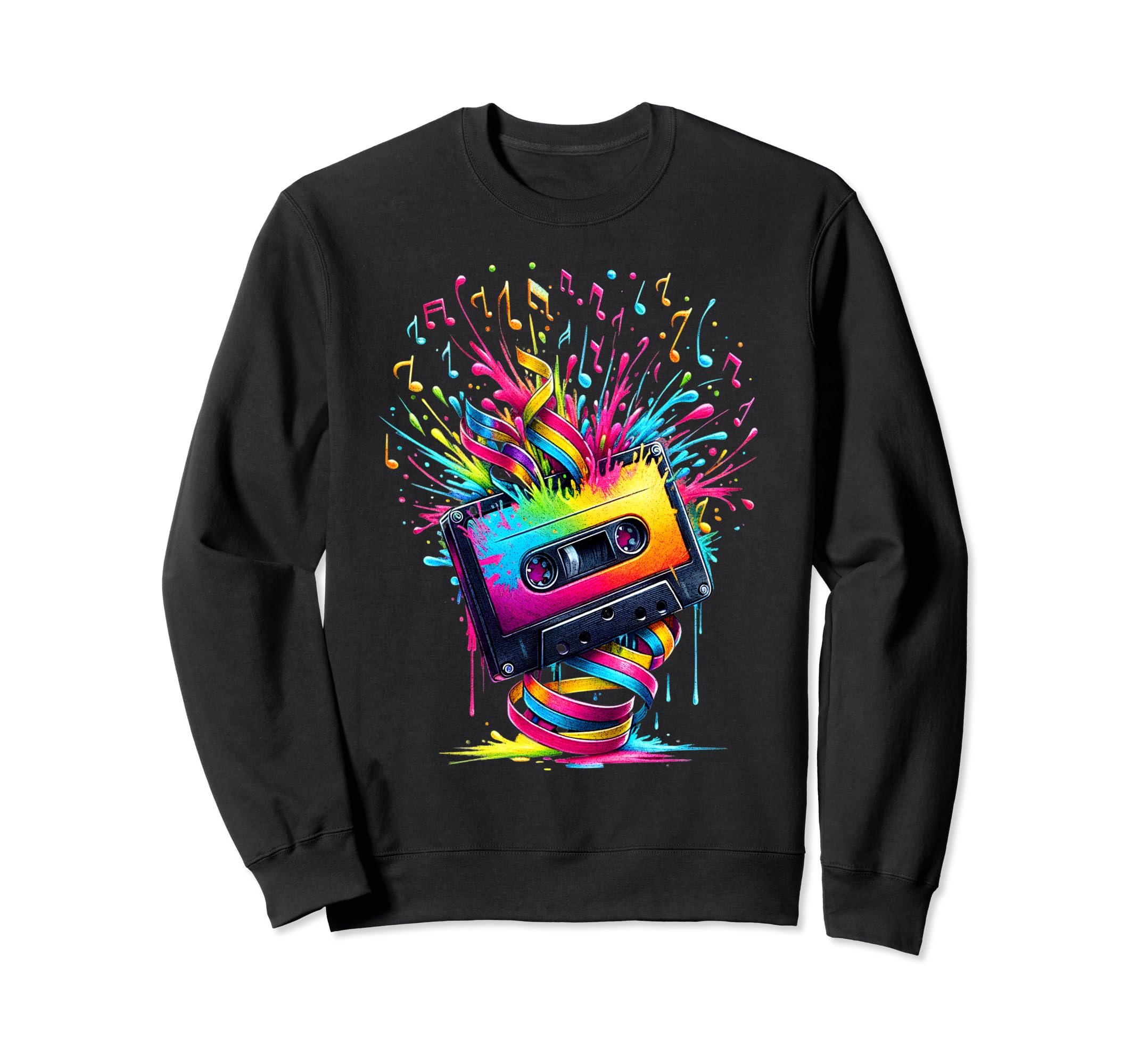 80S 90S Music Notes Cassette Tape Sweatshirt - Novelty Apparel for Adults - T-Shirt, Sweatshirt, Hoodie