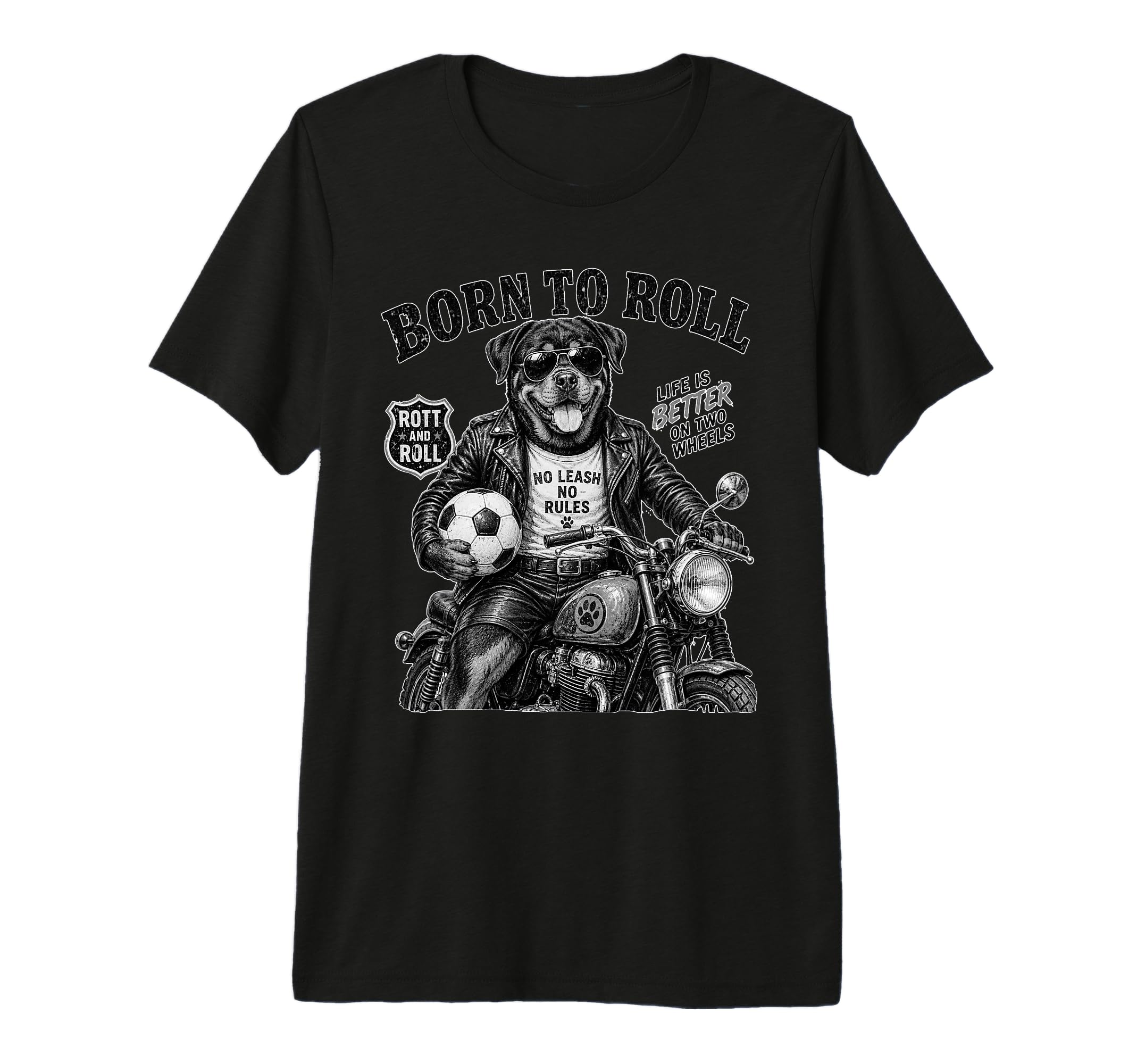 Rottweiler Motorbike Love Footbal T-Shirt - Fun Novelty Design Unisex - T-Shirt, Sweatshirt, Hoodie
