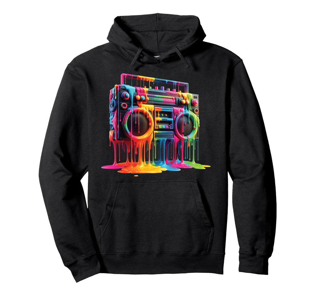 Dripping Paint Boombox Old School Hoodie - Fun Novelty Design for Adults - T-Shirt, Sweatshirt, Hoodie